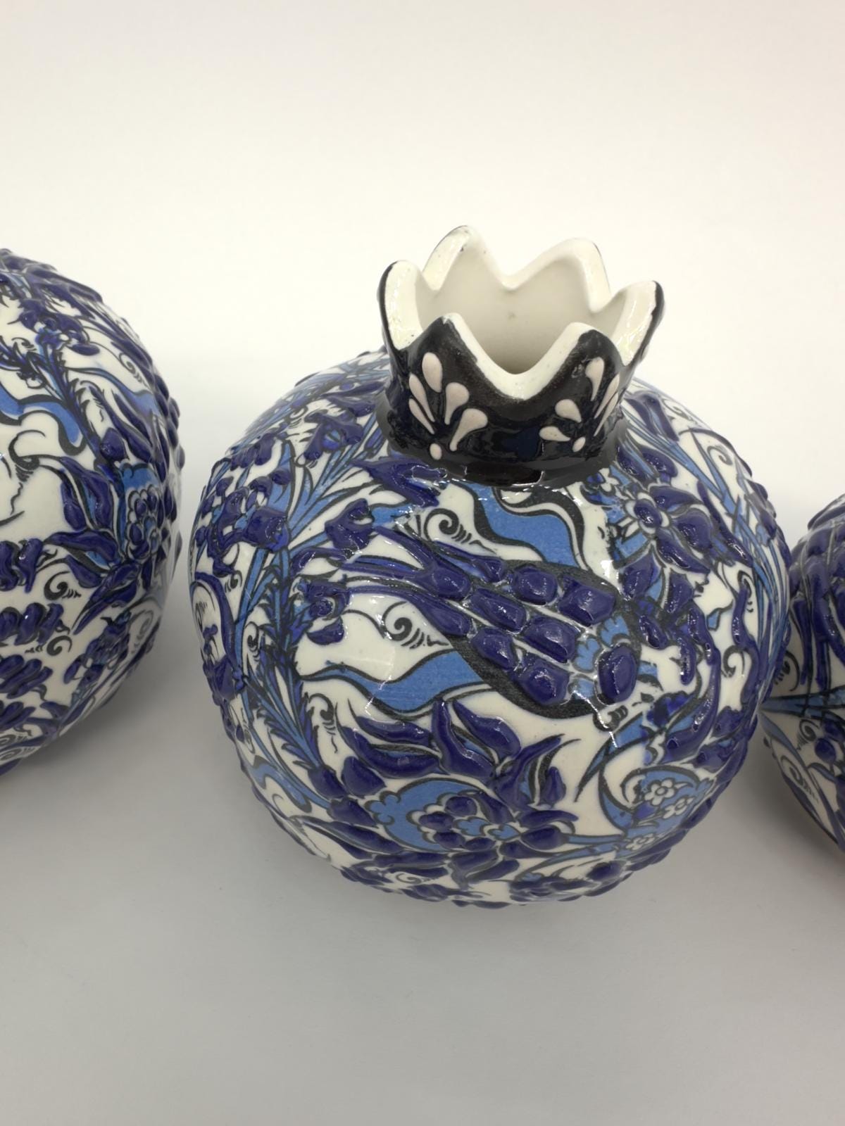Handmade Ceramic Pomegranate Set - 3-Piece Decorative Ornament -Turkish Pottery Gift - Unique Home Decor Accent