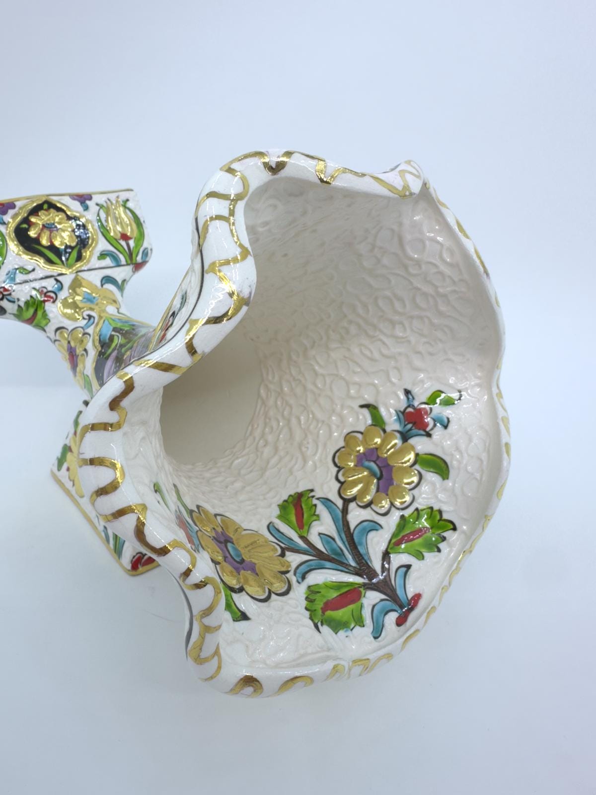Ceramic Phone Amplifier Gramophone | Hand-Painted Floral Design | Gold-Accented Turkish Art | Unique Sound Amplifier & Decorative Gift