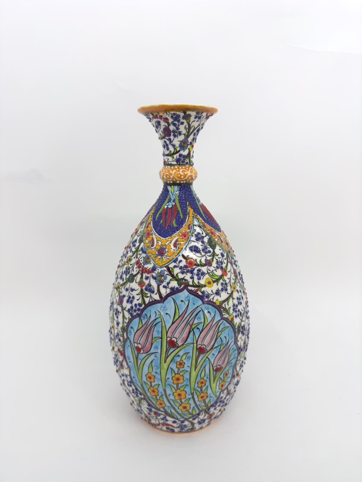 turkish ceramic vase,tree of life vase,handmade pottery,anatolian decor,boho home vase,painted vase,embossed ceramic