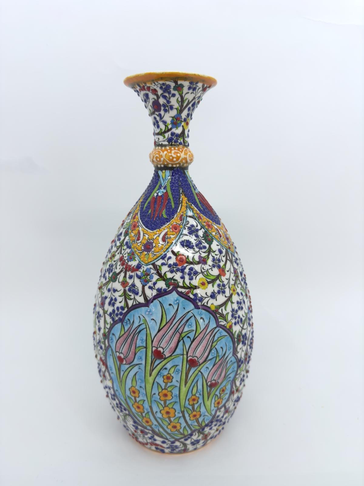 turkish ceramic vase,tree of life vase,handmade pottery,anatolian decor,boho home vase,painted vase,embossed ceramic
