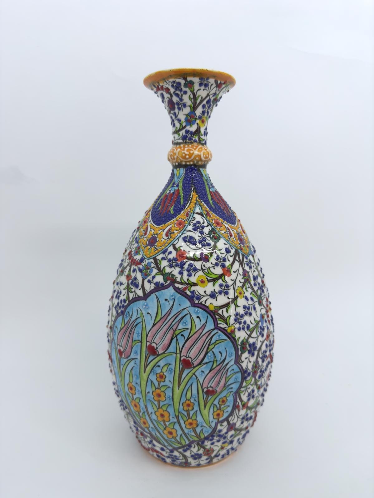 turkish ceramic vase,tree of life vase,handmade pottery,anatolian decor,boho home vase,painted vase,embossed ceramic