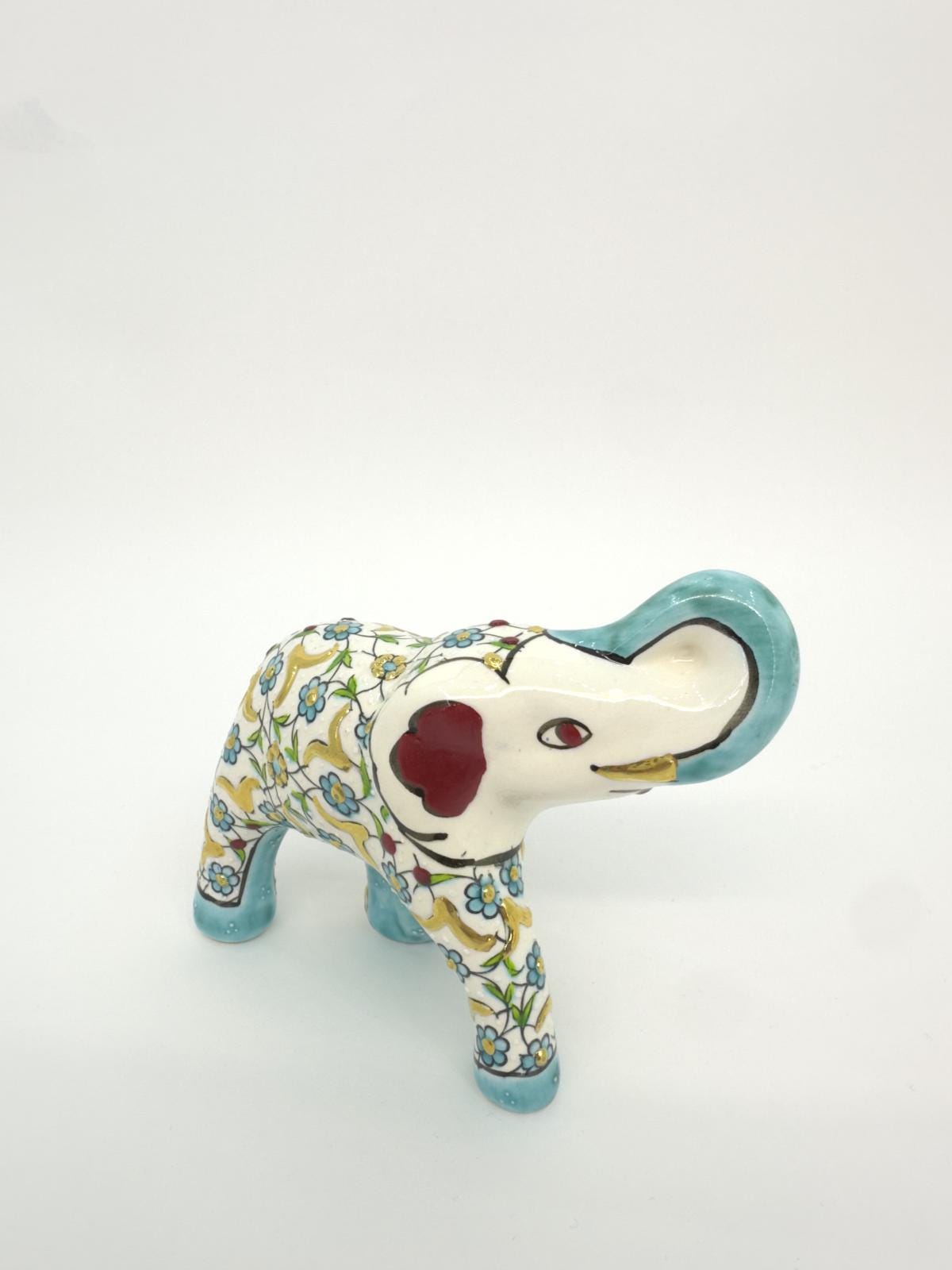 Hand-Painted Turkish Ceramic Elephant Figurine – Gold Floral Design, Unique Home Decor & Gift for Elephant Lovers