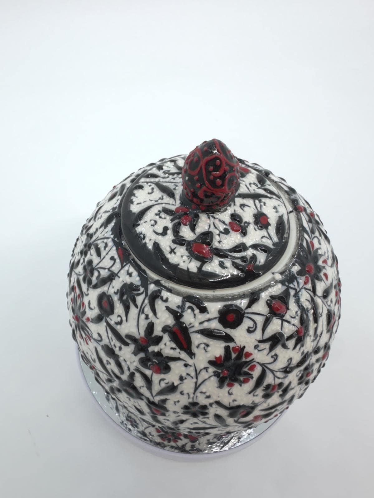 Handmade Black and White Ceramic Sugar Bowl with Lid – 5" Decorative Pottery Creamer, Unique Round Design, Ideal for Home Decor