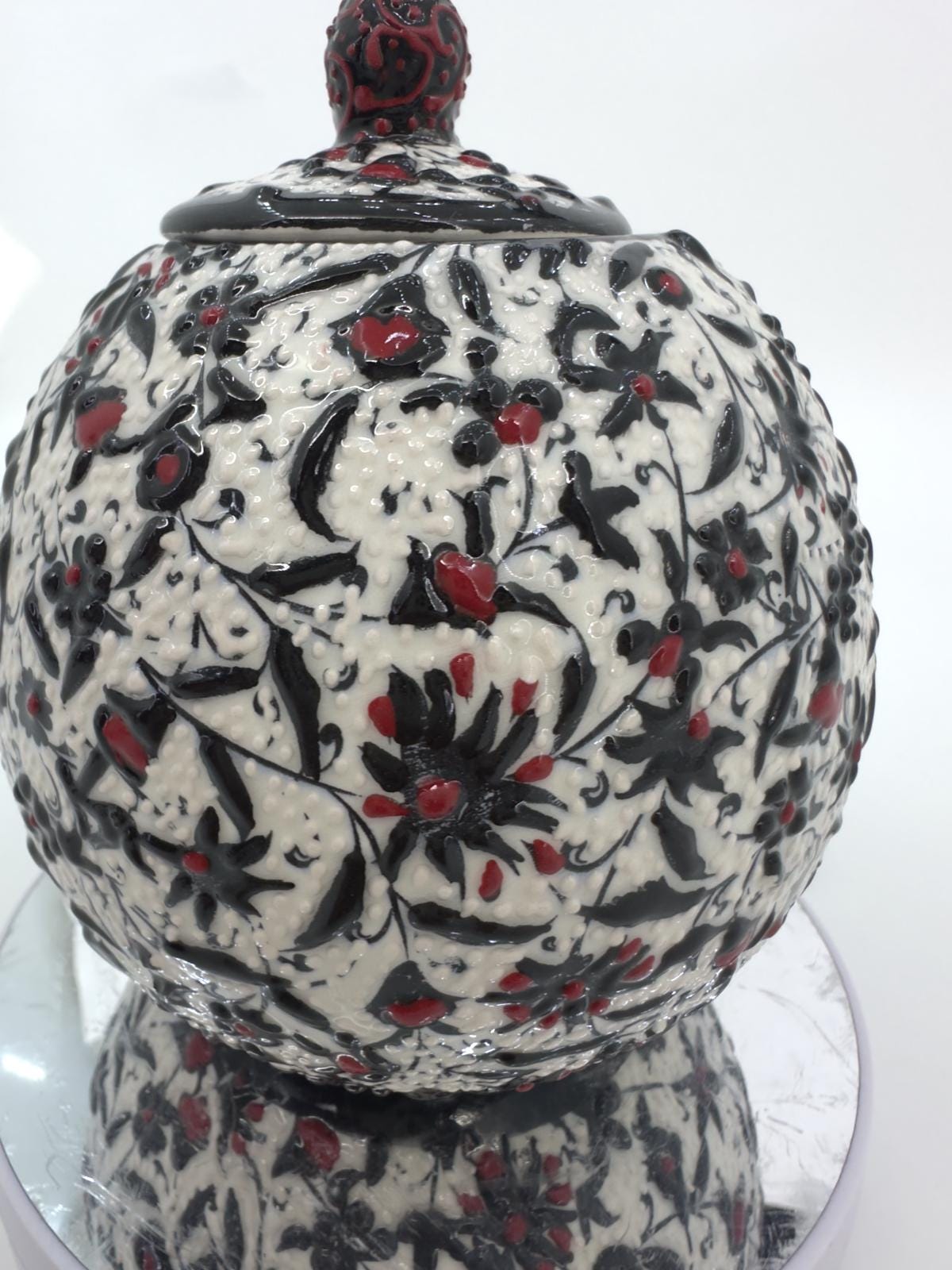 Handmade Black and White Ceramic Sugar Bowl with Lid – 5" Decorative Pottery Creamer, Unique Round Design, Ideal for Home Decor