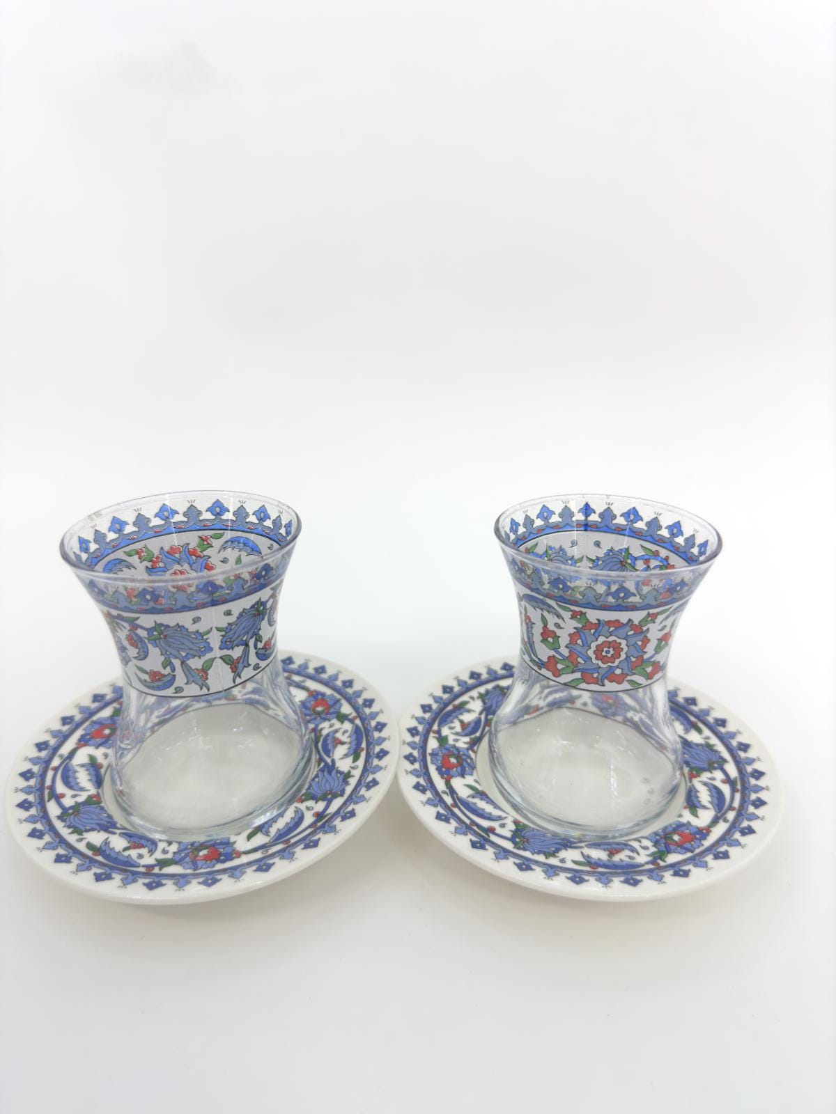Handmade Turkish Ceramic Tea Set for Two – Traditional Glass Teacups with Saucers, Ideal Housewarming Gift