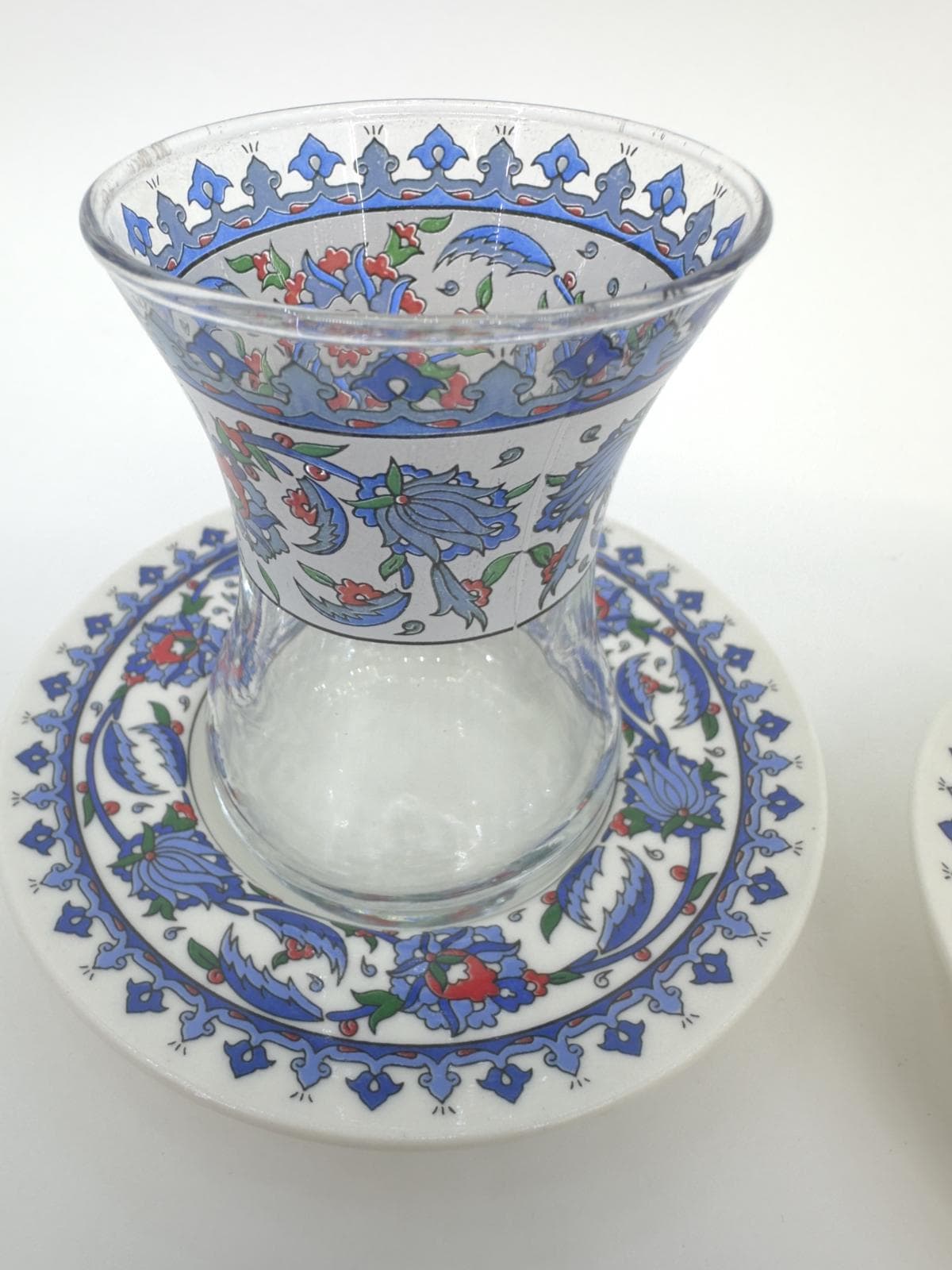 Handmade Turkish Ceramic Tea Set for Two – Traditional Glass Teacups with Saucers, Ideal Housewarming Gift