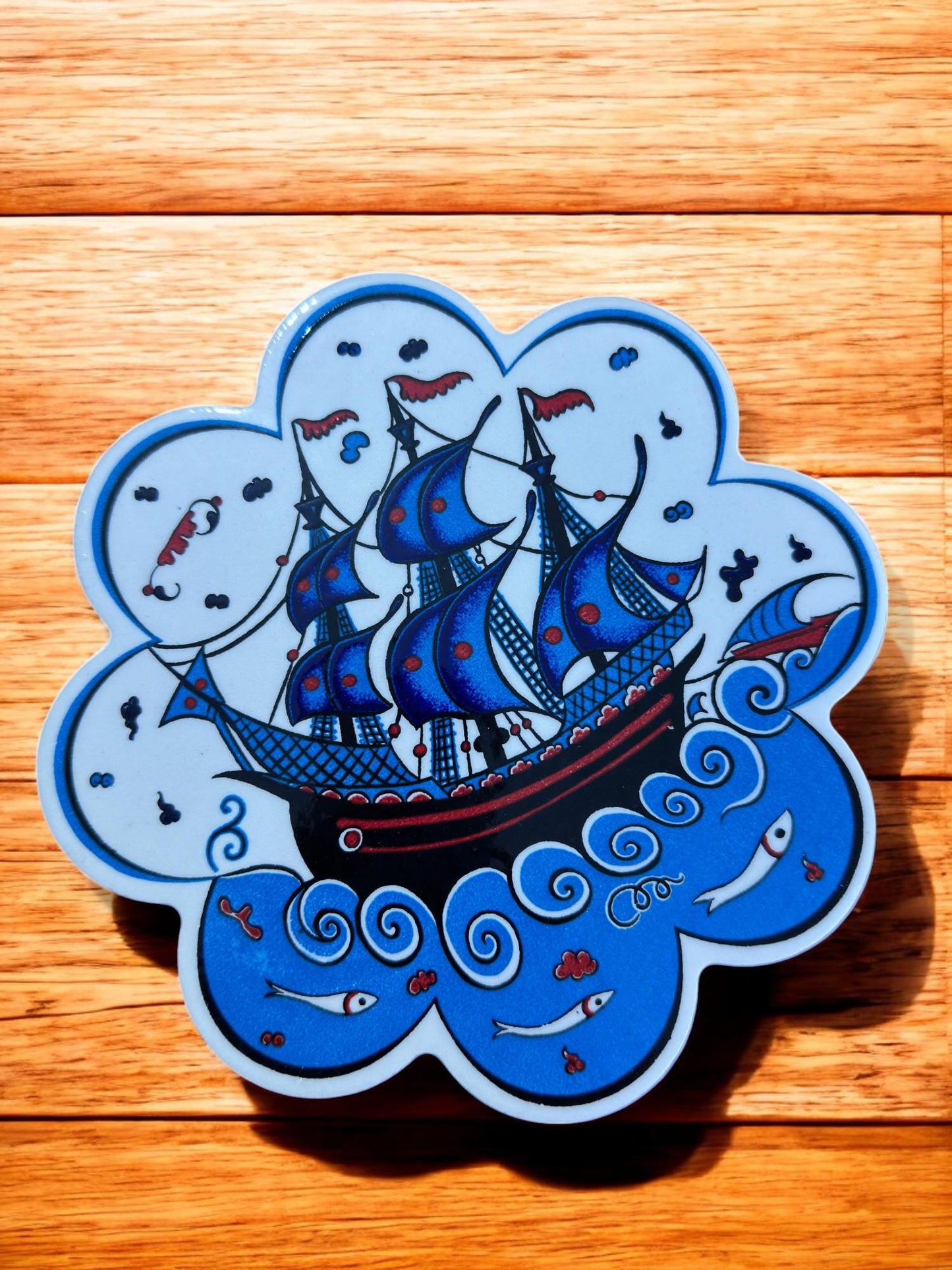 Handmade Ceramic Tile Coaster: Turkish Kitchen Decor, Heat-Resistant Trivet