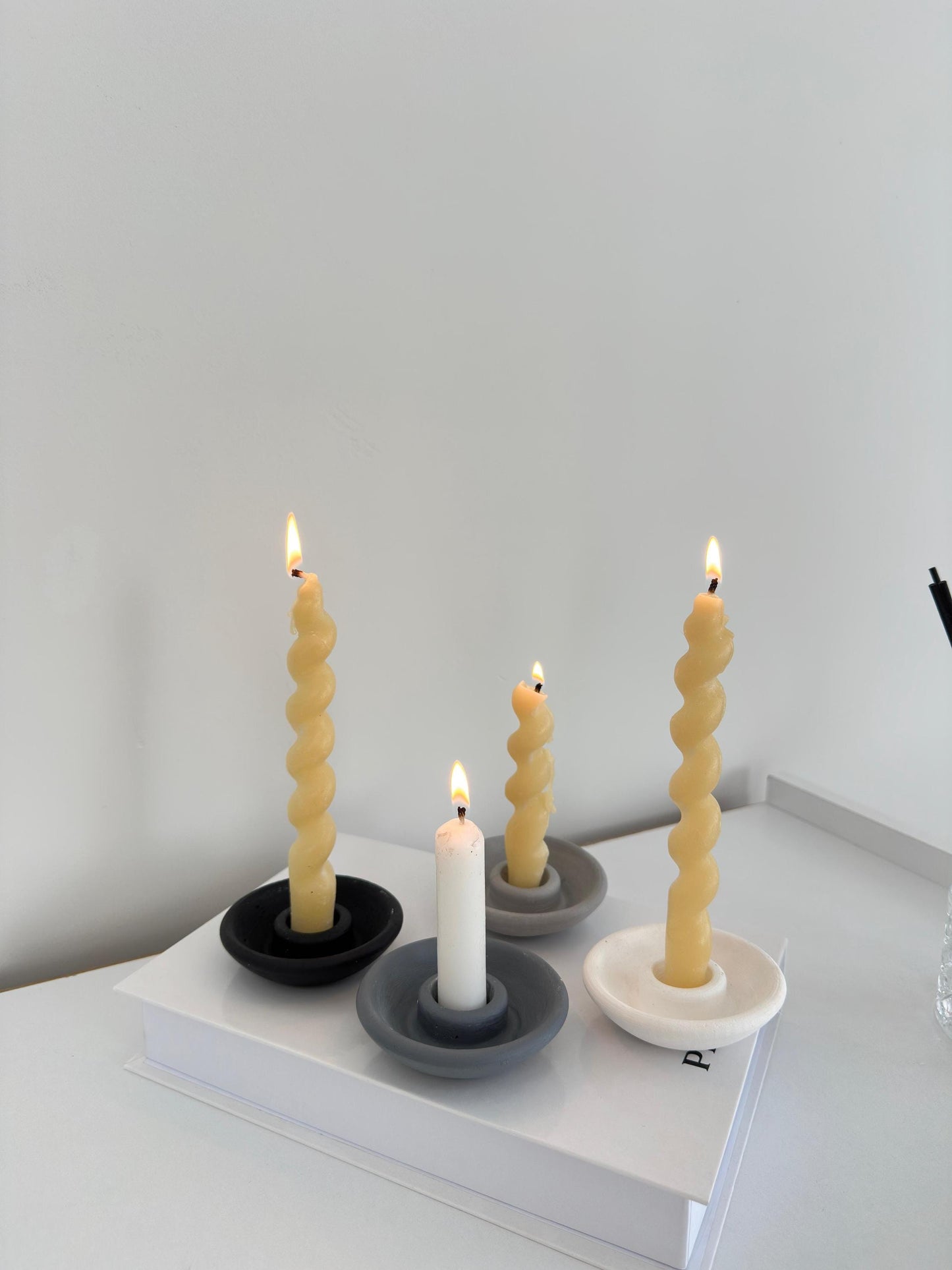nordic candle holder, set of 4 candles, handmade ceramic candle, scandi decor, minimalist candle holder, modern home candle, boho candle