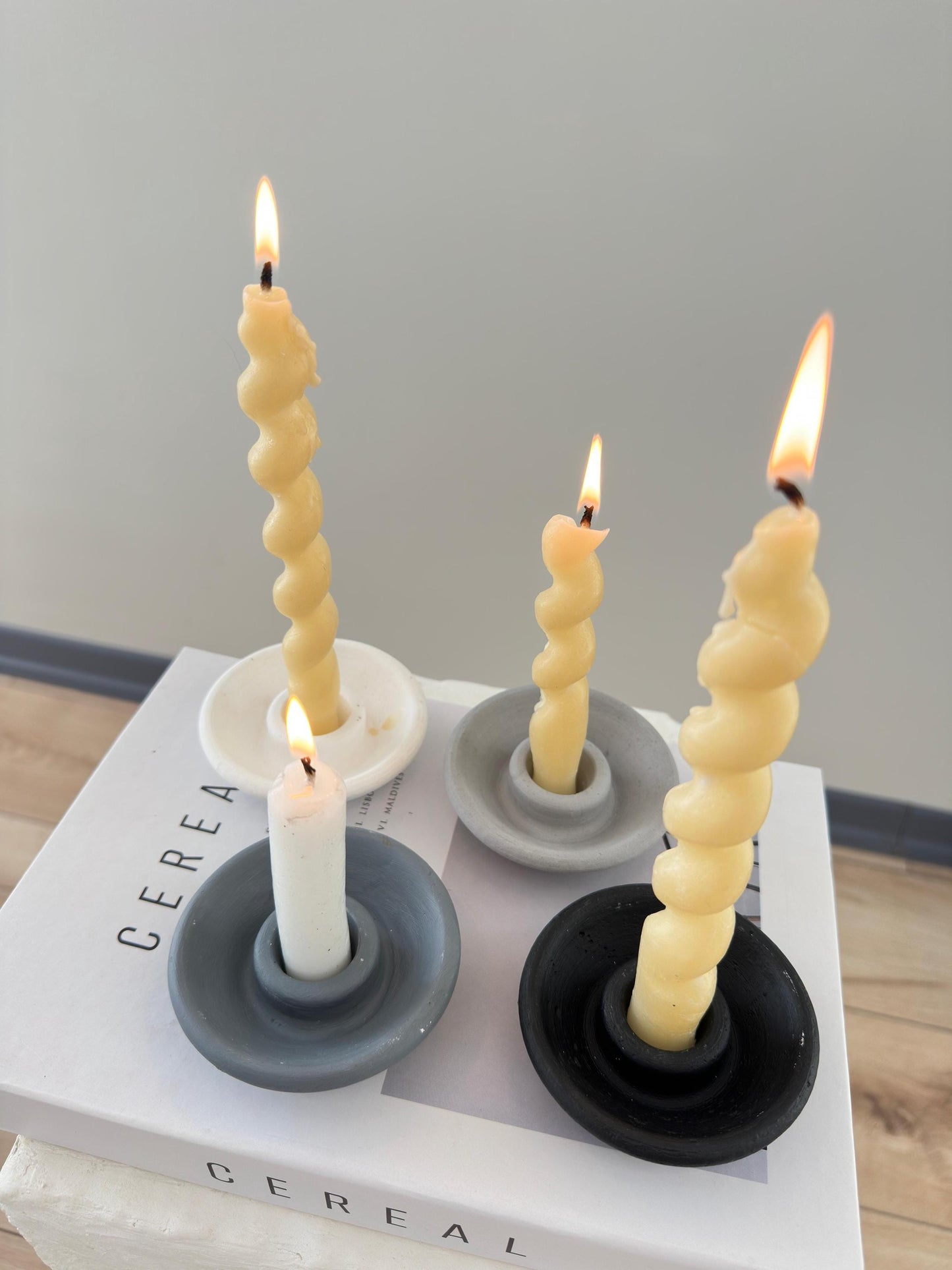 nordic candle holder, set of 4 candles, handmade ceramic candle, scandi decor, minimalist candle holder, modern home candle, boho candle