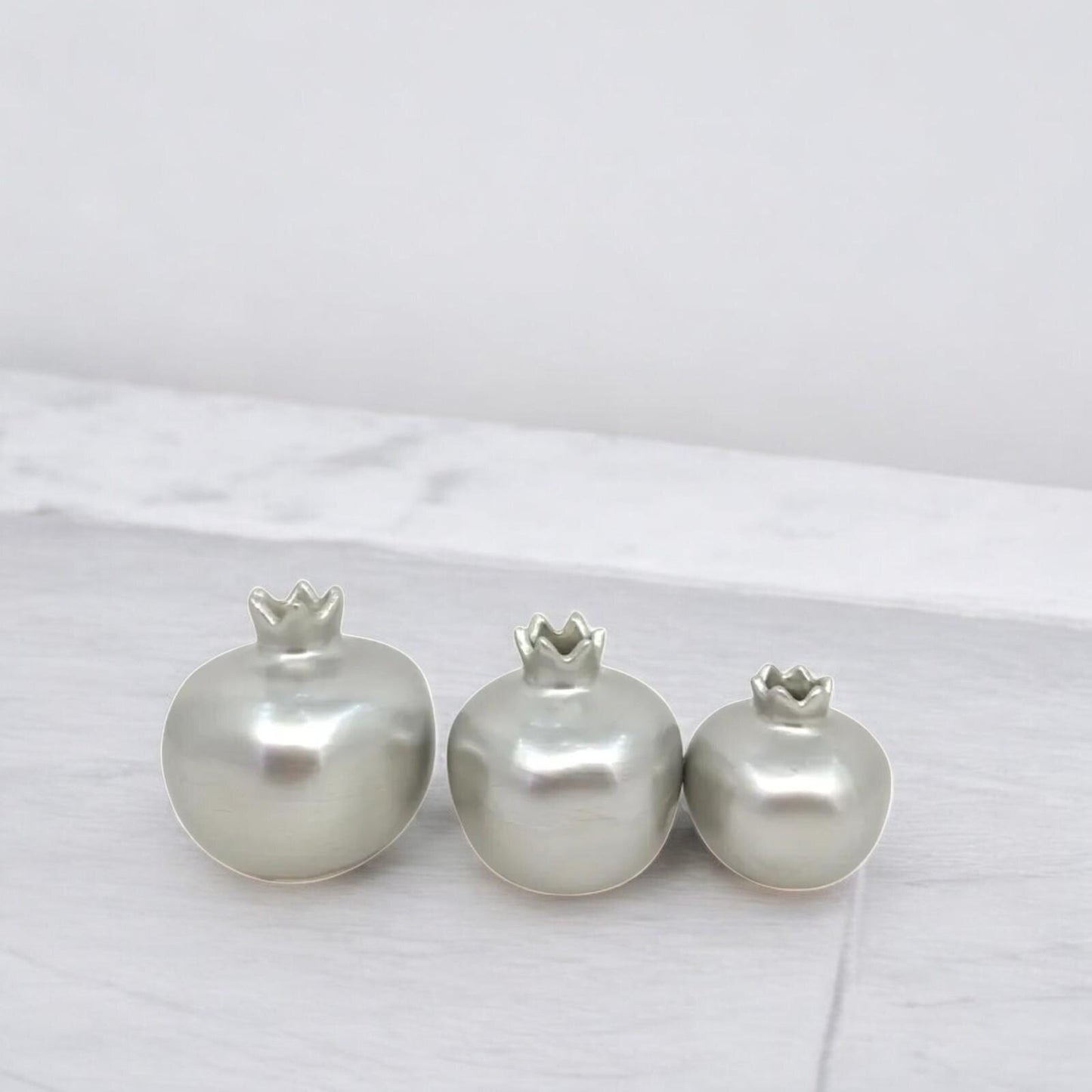 Handmade Silver Pomegranate Decor Set - Elegant Turkish Ceramic Art for Modern Homes, Gift-Ready, Shipped Fast from Turkey