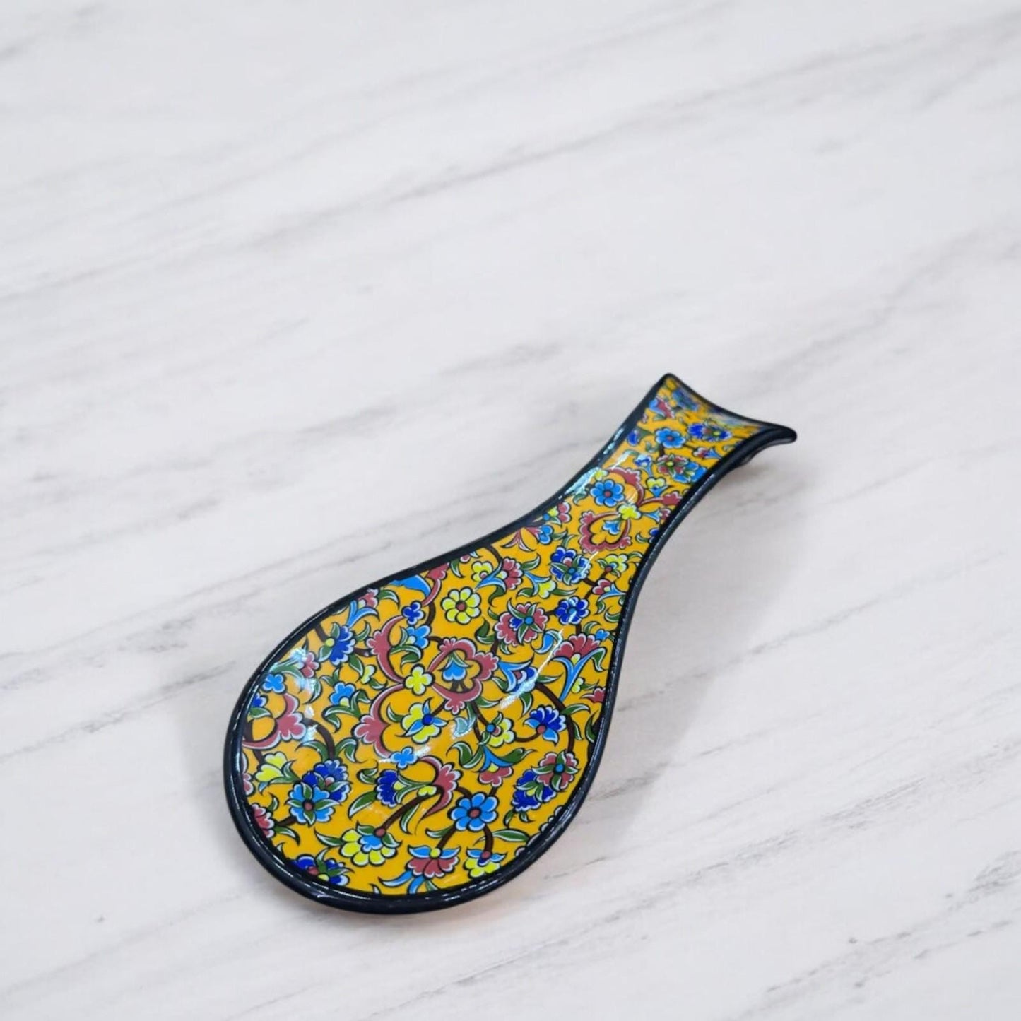 Hand-Painted Turkish Ceramic Spoon Rest โ Colorful Floral Design, Unique Kitchen Accessory, Artisan Gift, 1 Piece