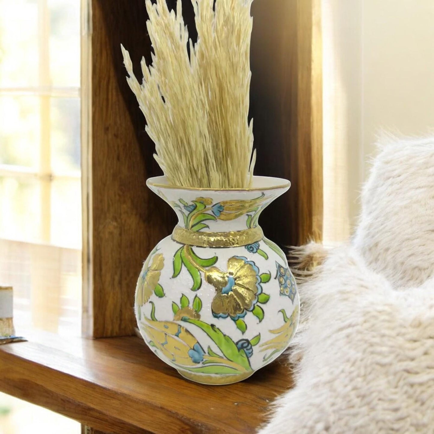 turkish vase,gold floral vase,ottoman ceramic vase,turkish pottery decor,elegant flower vase,handpainted vase gift,unique home decor