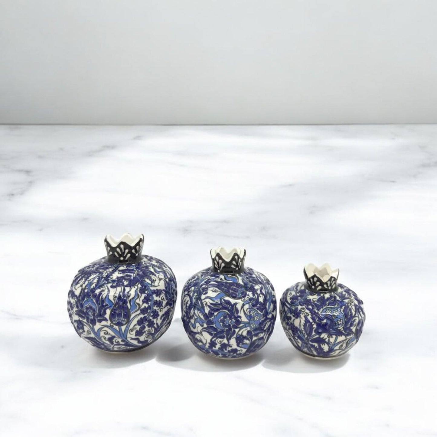 Handmade Ceramic Pomegranate Set - 3-Piece Decorative Ornament -Turkish Pottery Gift - Unique Home Decor Accent
