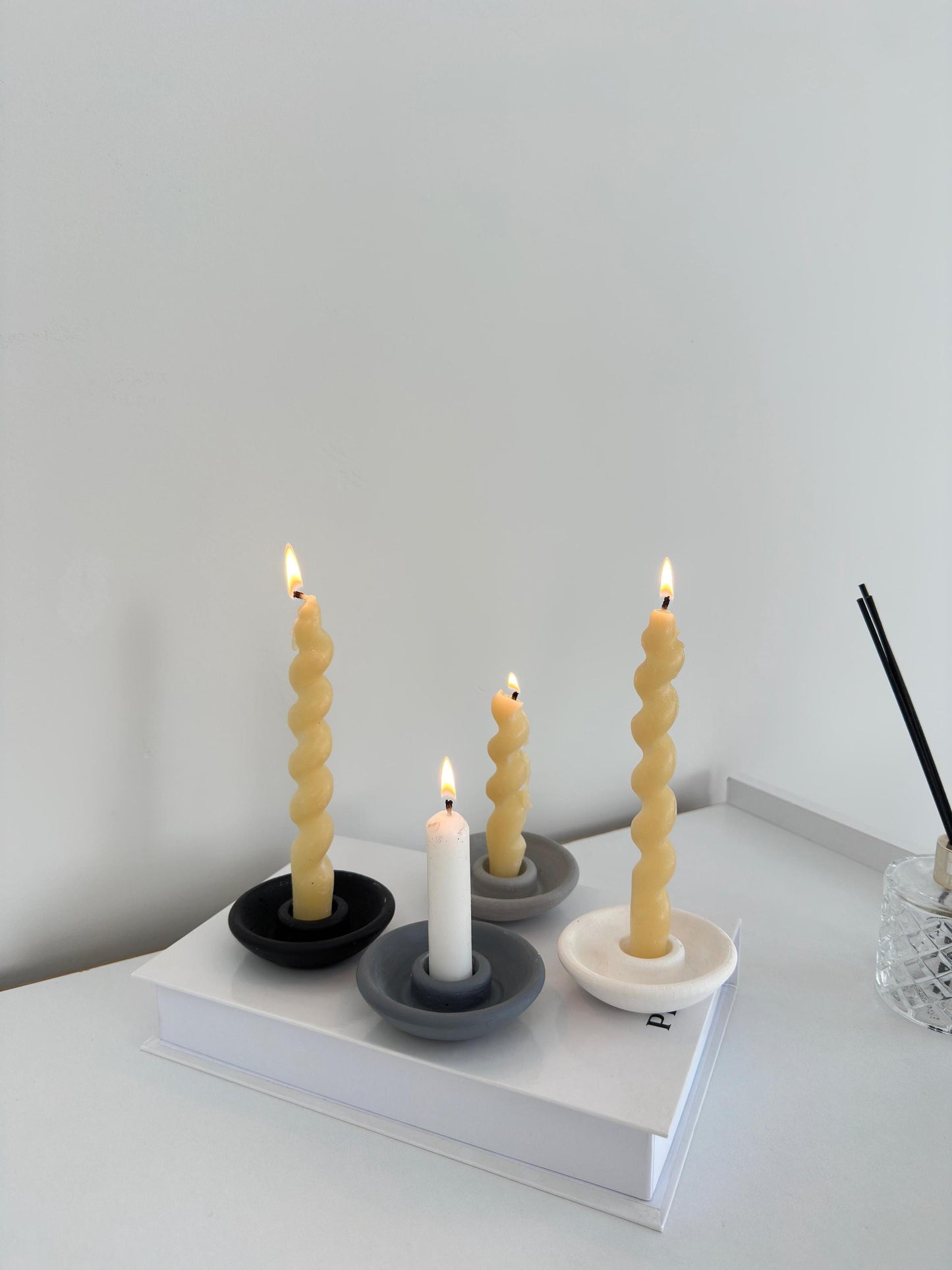 nordic candle holder, set of 4 candles, handmade ceramic candle, scandi decor, minimalist candle holder, modern home candle, boho candle