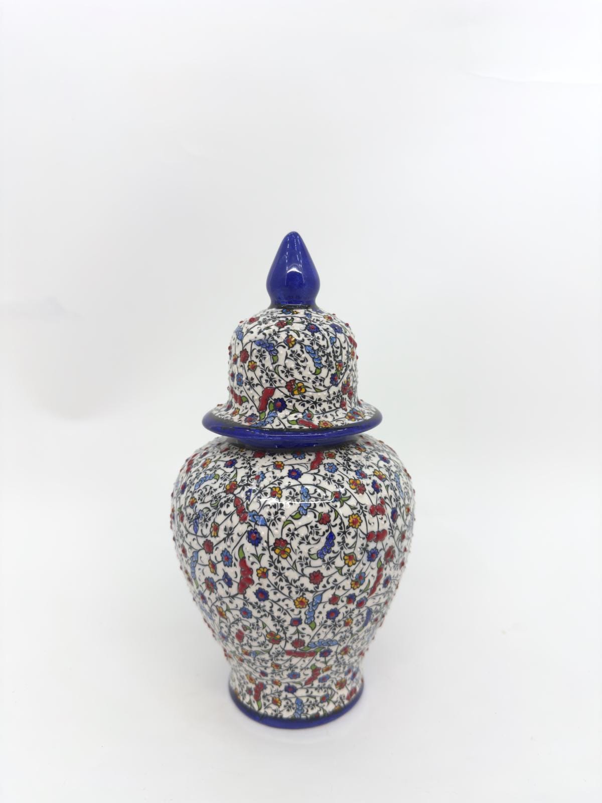 handcrafted ceramic jar,ottoman vase with lid,turkish pottery jar,floral embossed jar,decorative storage jar,artisan ceramic vase,gift idea