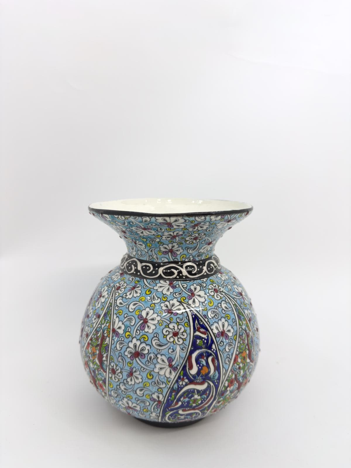 Handmade Turkish Ceramic Flower Vase - Decorative Blue Pottery with Traditional Floral Patterns - Unique Gift for Home Decor & Art Lovers