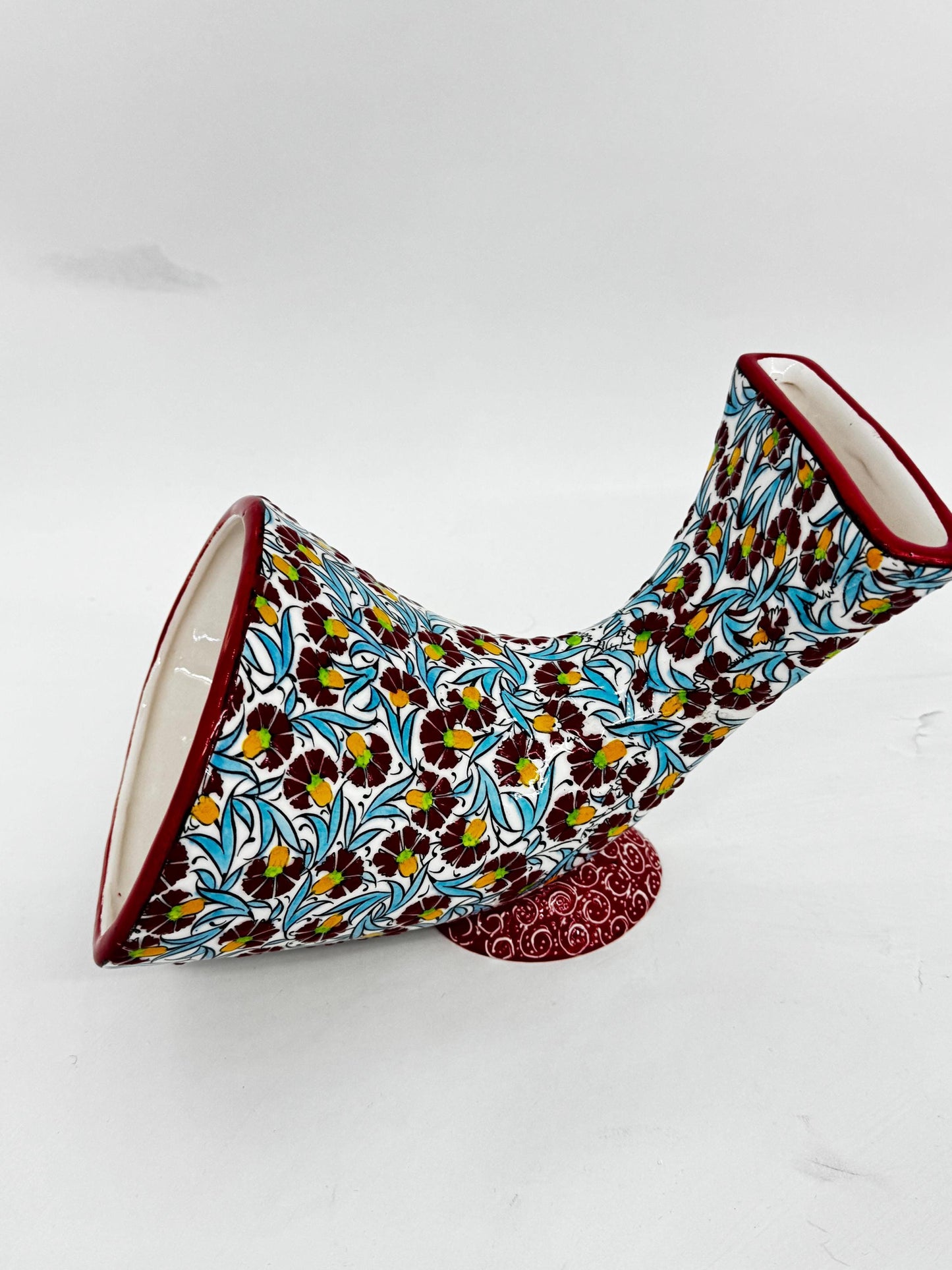 Red Ceramic Phone Amplifier, Handmade Acoustic Speaker, Turkish Floral Tile Art, No Electricity, Unique Gift Idea