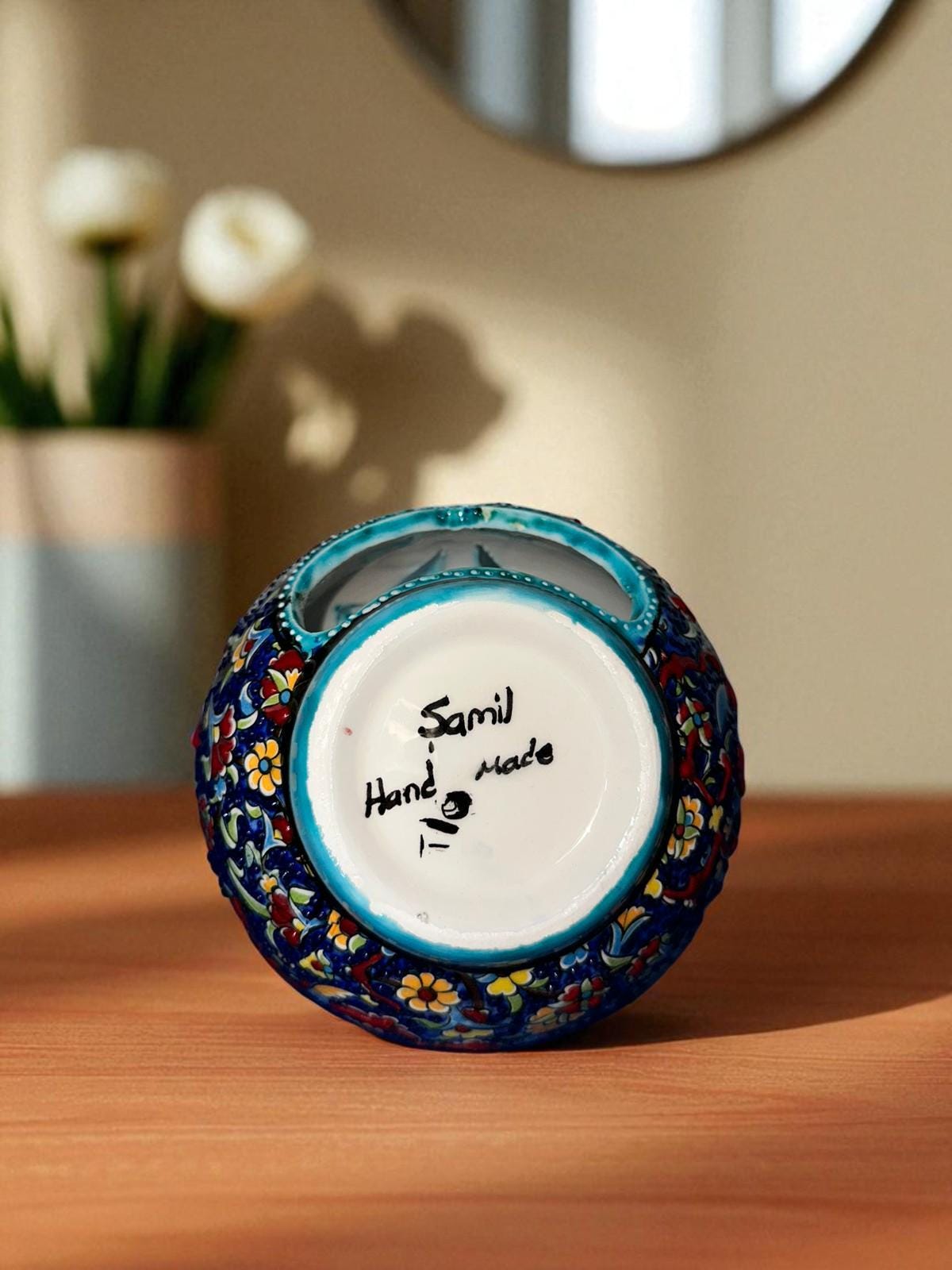 Handmade Turkish Ceramic Candle Holder: Nicea Floral Lantern, Boho Decor