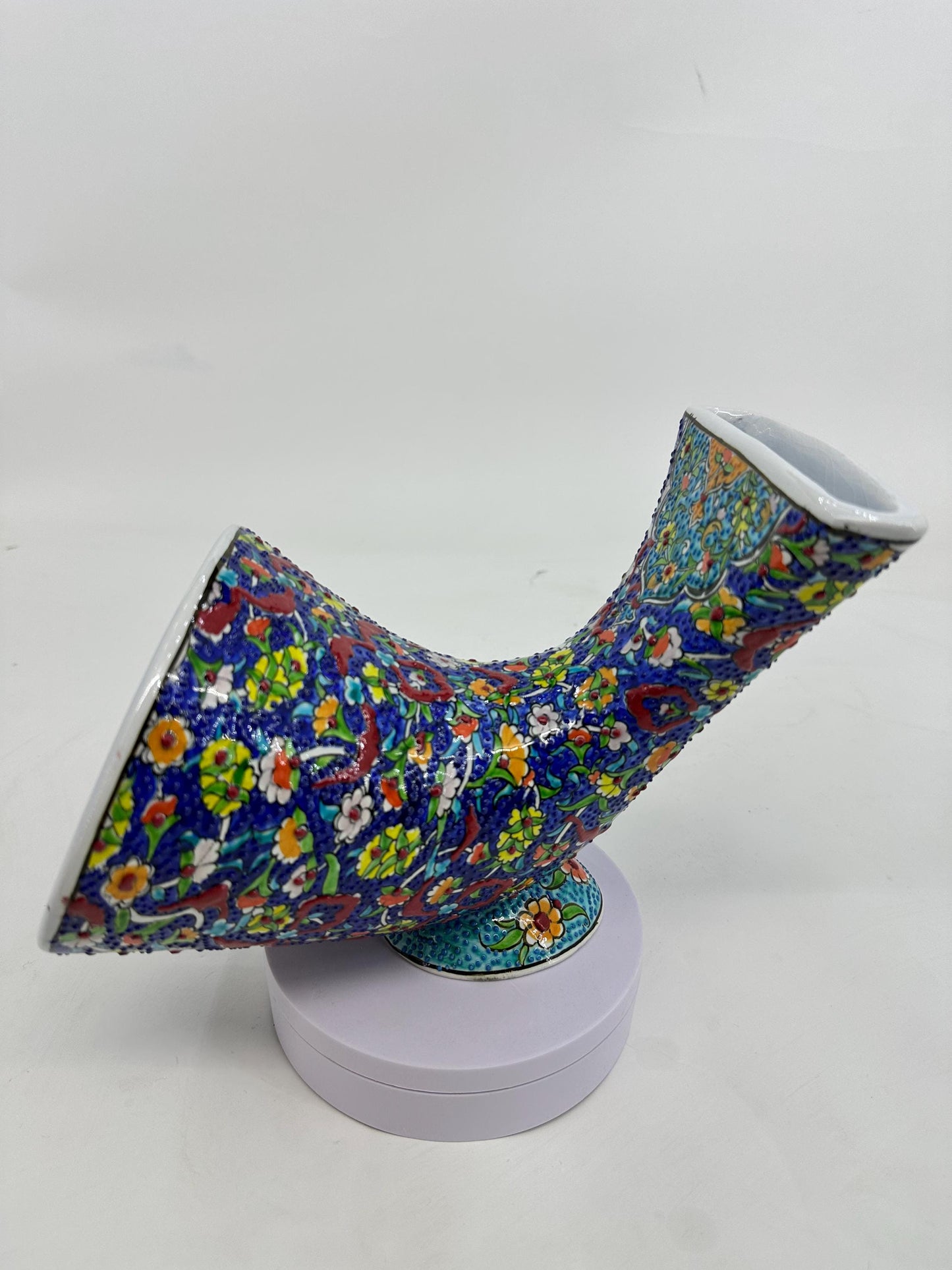 Blue Iznik Ceramic Phone Amplifier: Handmade Turkish Gramophone