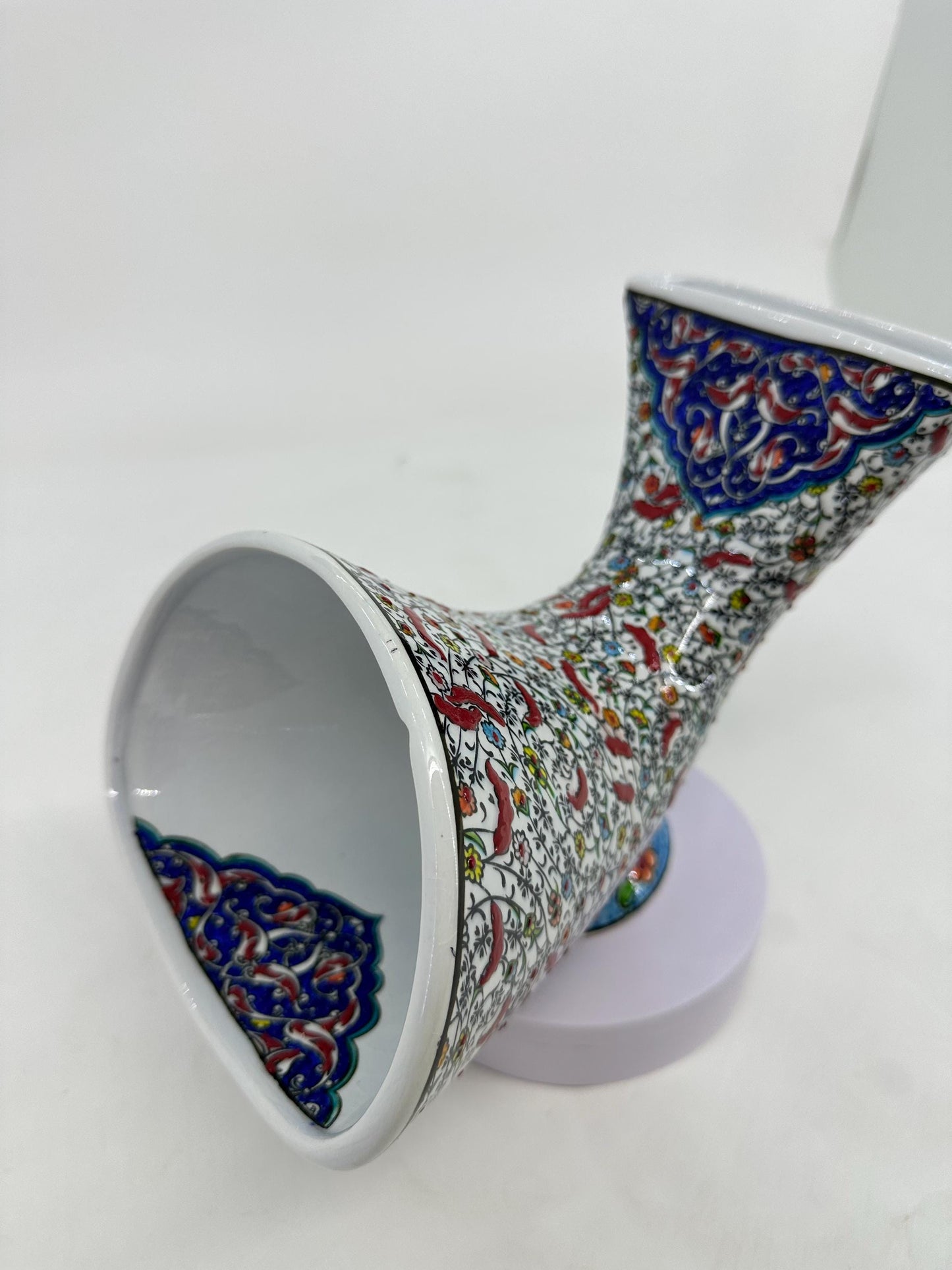 Handmade Iznik Ceramic Gramophone: Bird & Floral Turkish Phone Amplifier