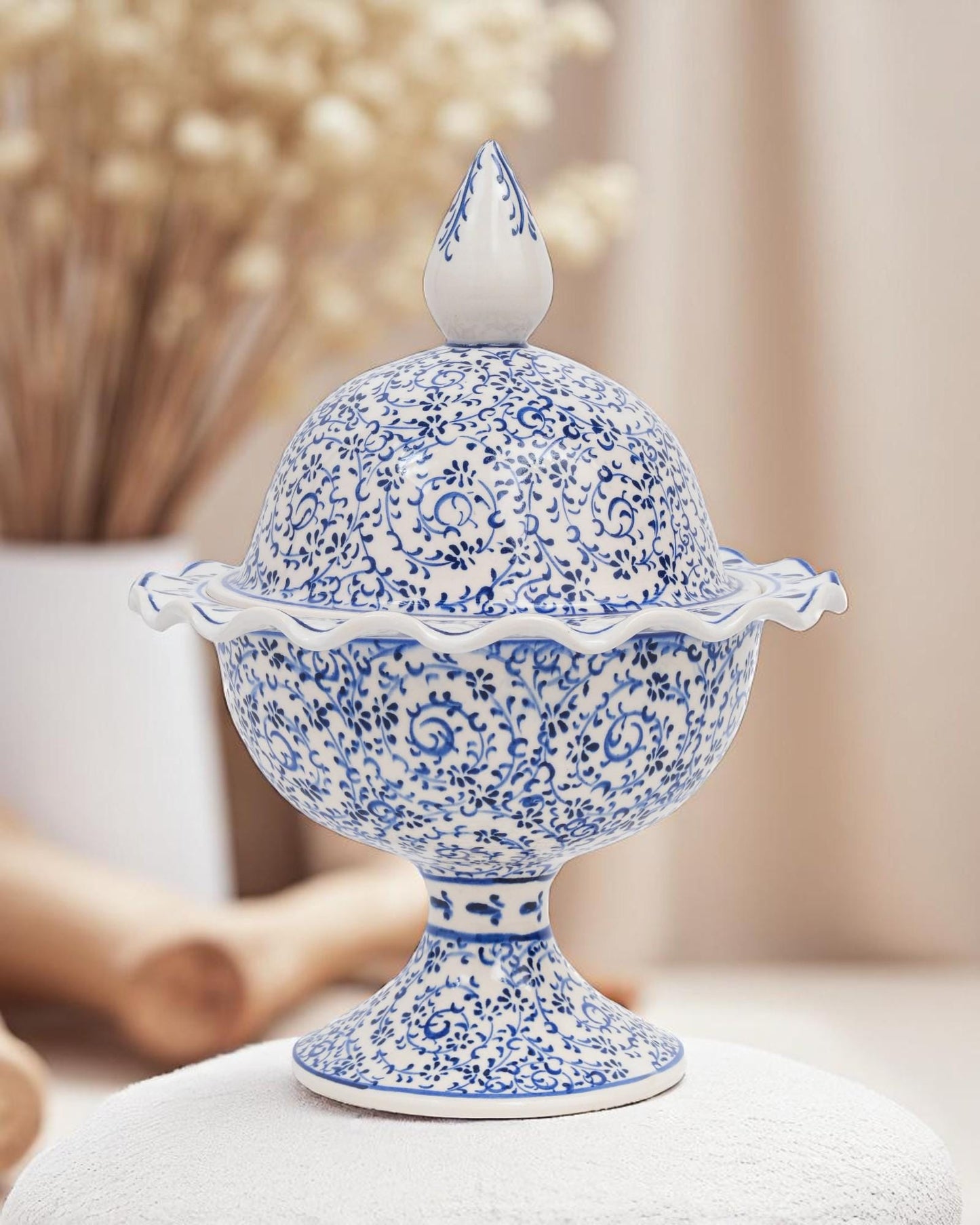 Hand Painted Turkish Ceramic Candy Dish: Ottoman Style Blue Floral Bowl