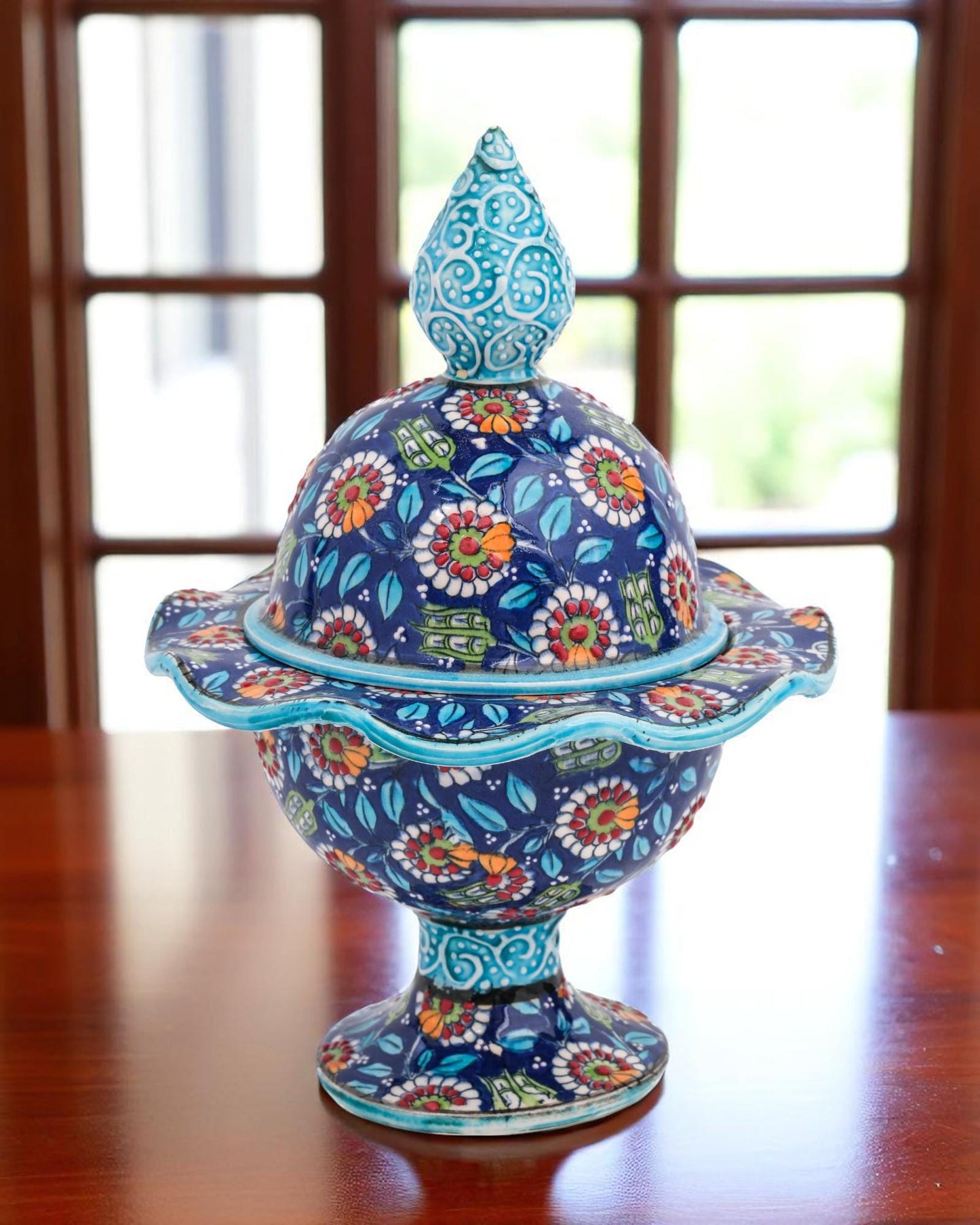 Hand Painted Turkish Ceramic Candy Dish: Ottoman Style Pedestal Bowl