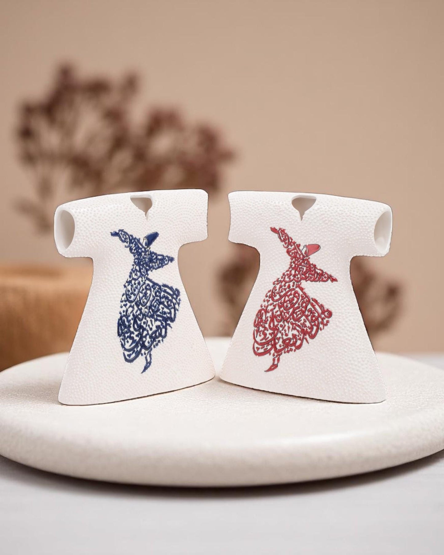 Handmade Ceramic Kaftan Figurine: Islamic Calligraphy, Sufi Decor