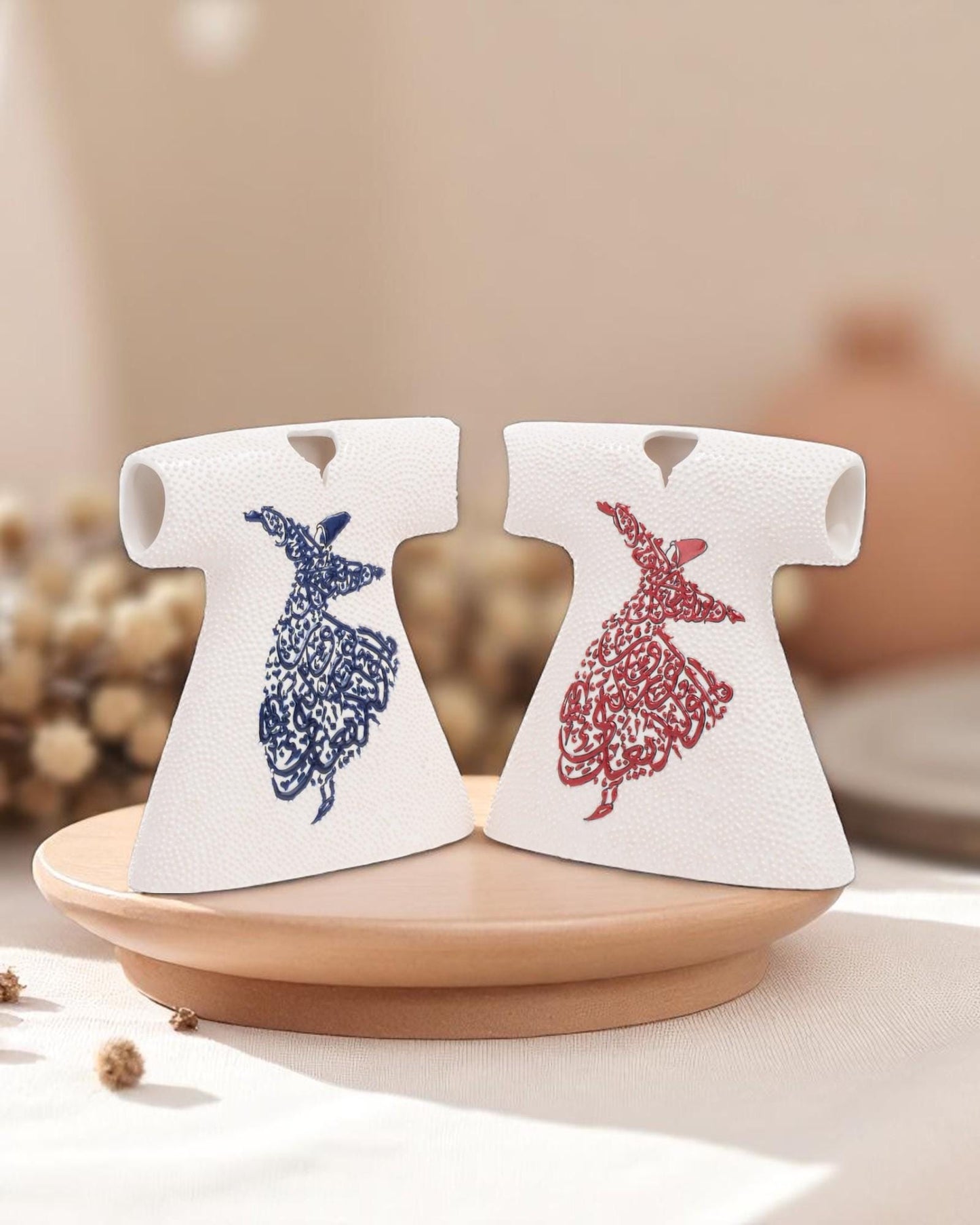 Handmade Ceramic Kaftan Figurine: Islamic Calligraphy, Sufi Decor