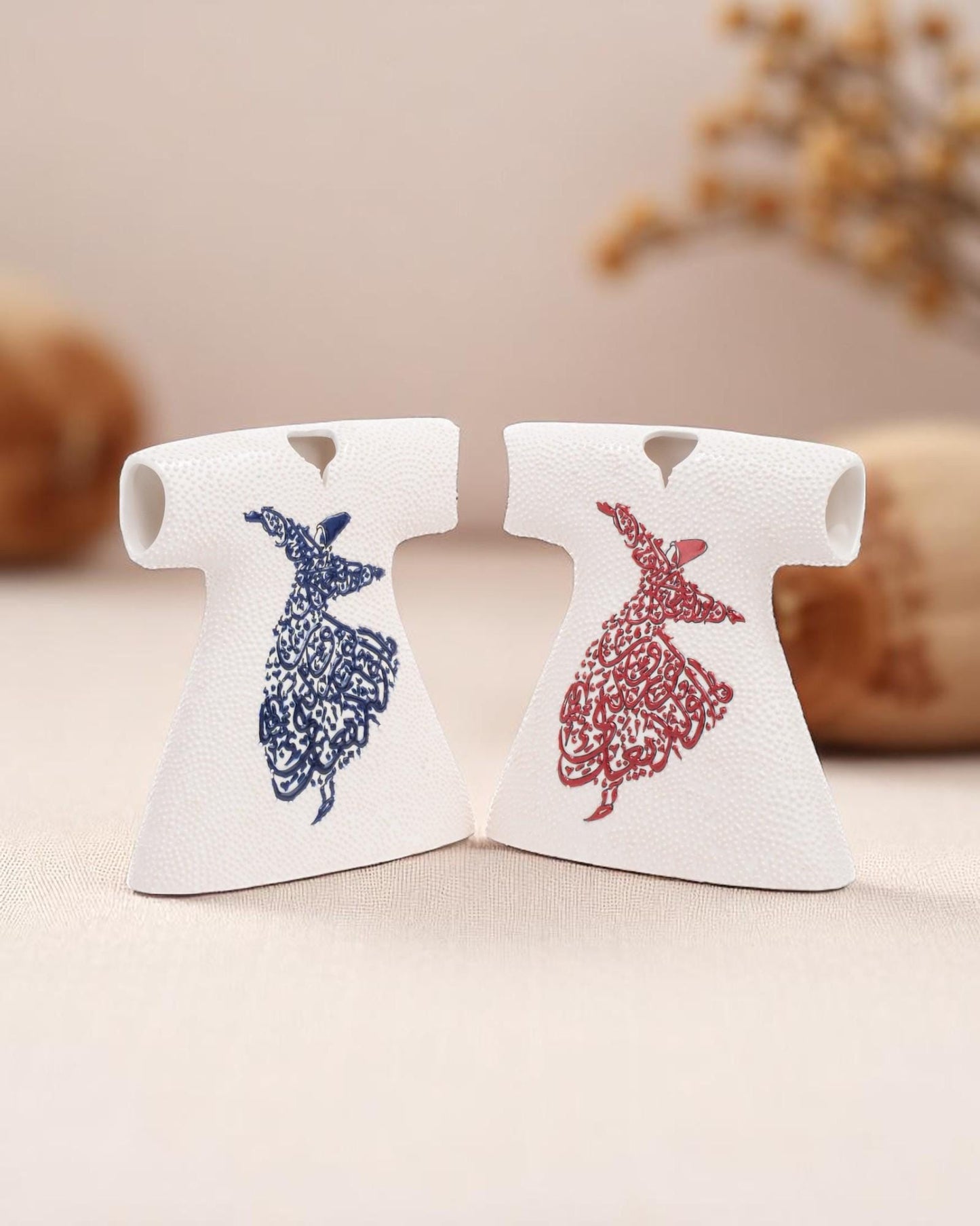 Handmade Ceramic Kaftan Figurine: Islamic Calligraphy, Sufi Decor