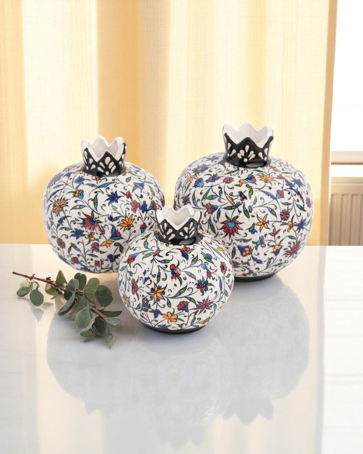 Handmade Ceramic Pomegranate Set: Abundance Symbol Home Decor