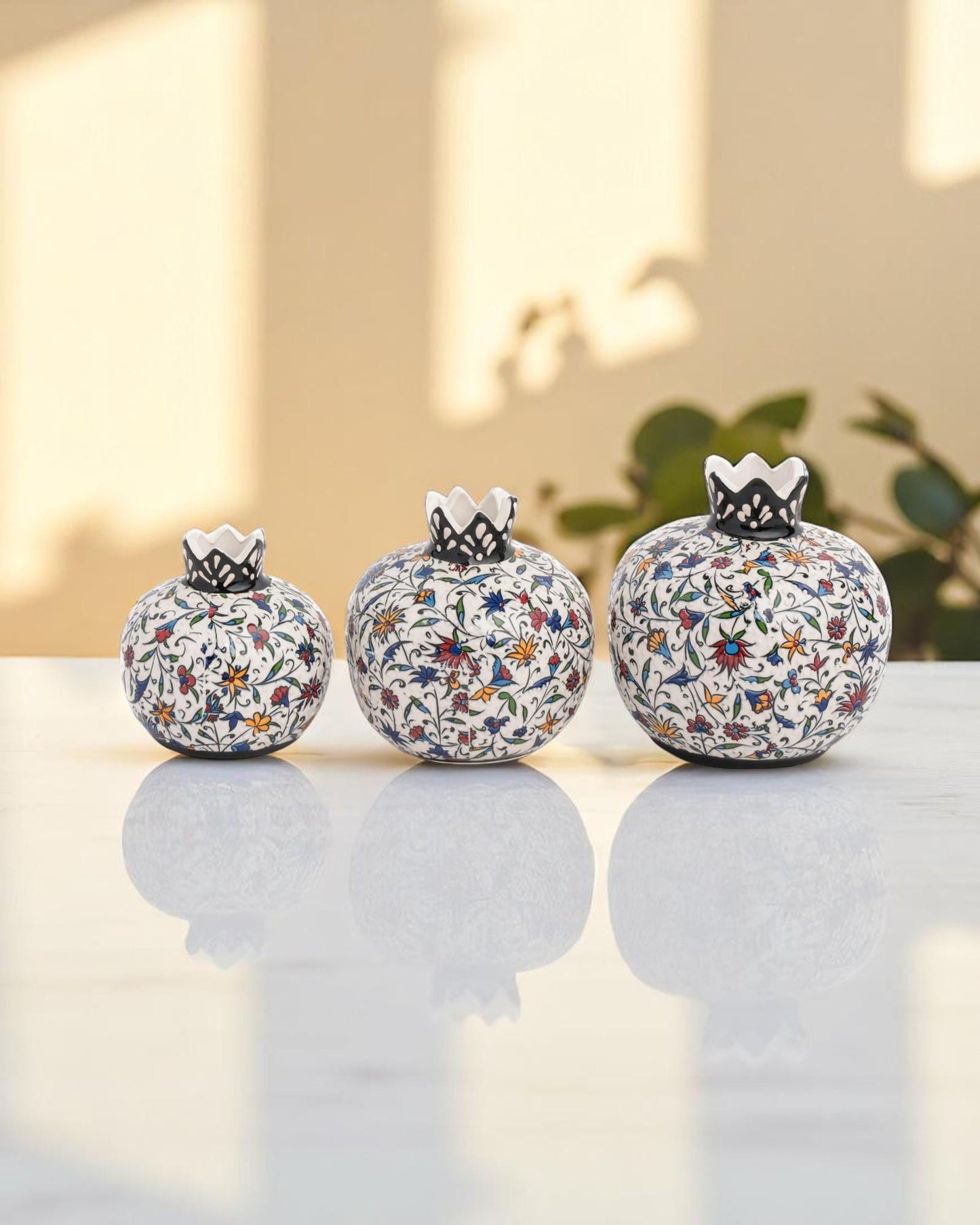 Handmade Ceramic Pomegranate Set: Abundance Symbol Home Decor