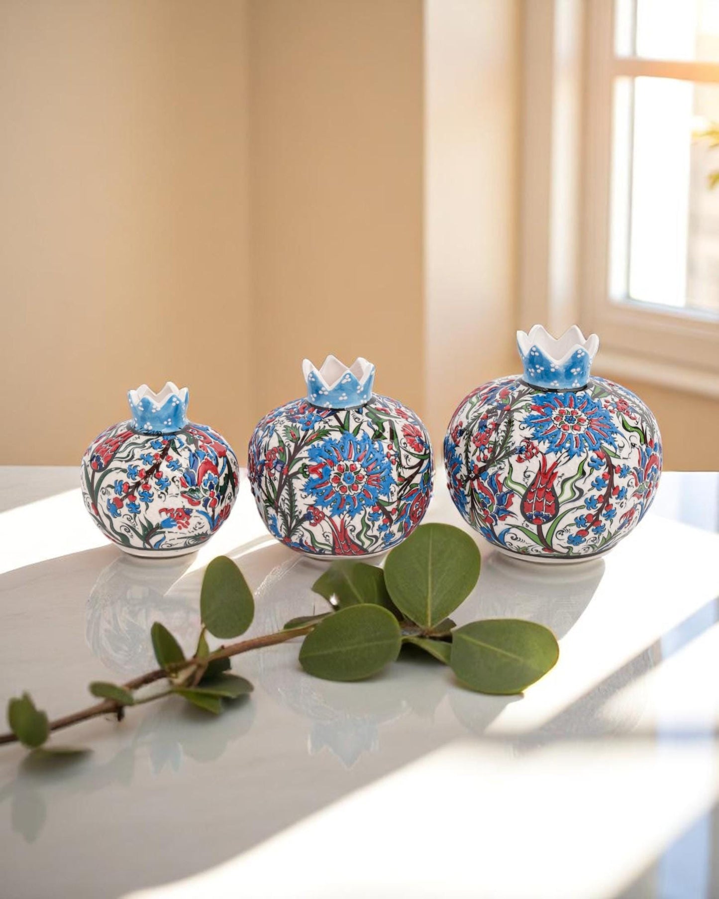 Ceramic Pomegranate Set of 3: Turkish Iznik Pottery Home Decor