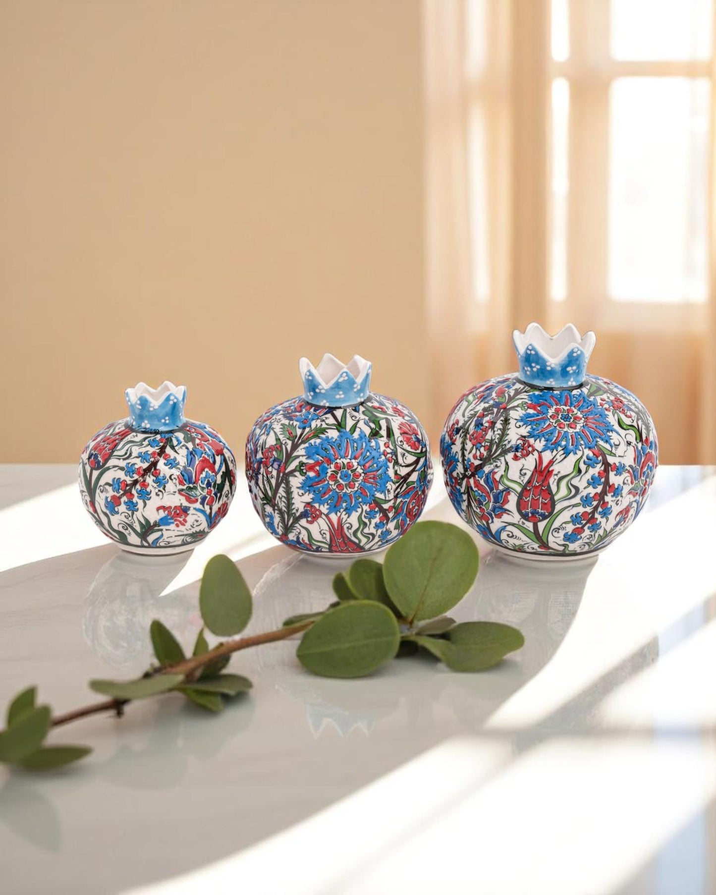 Ceramic Pomegranate Set of 3: Turkish Iznik Pottery Home Decor