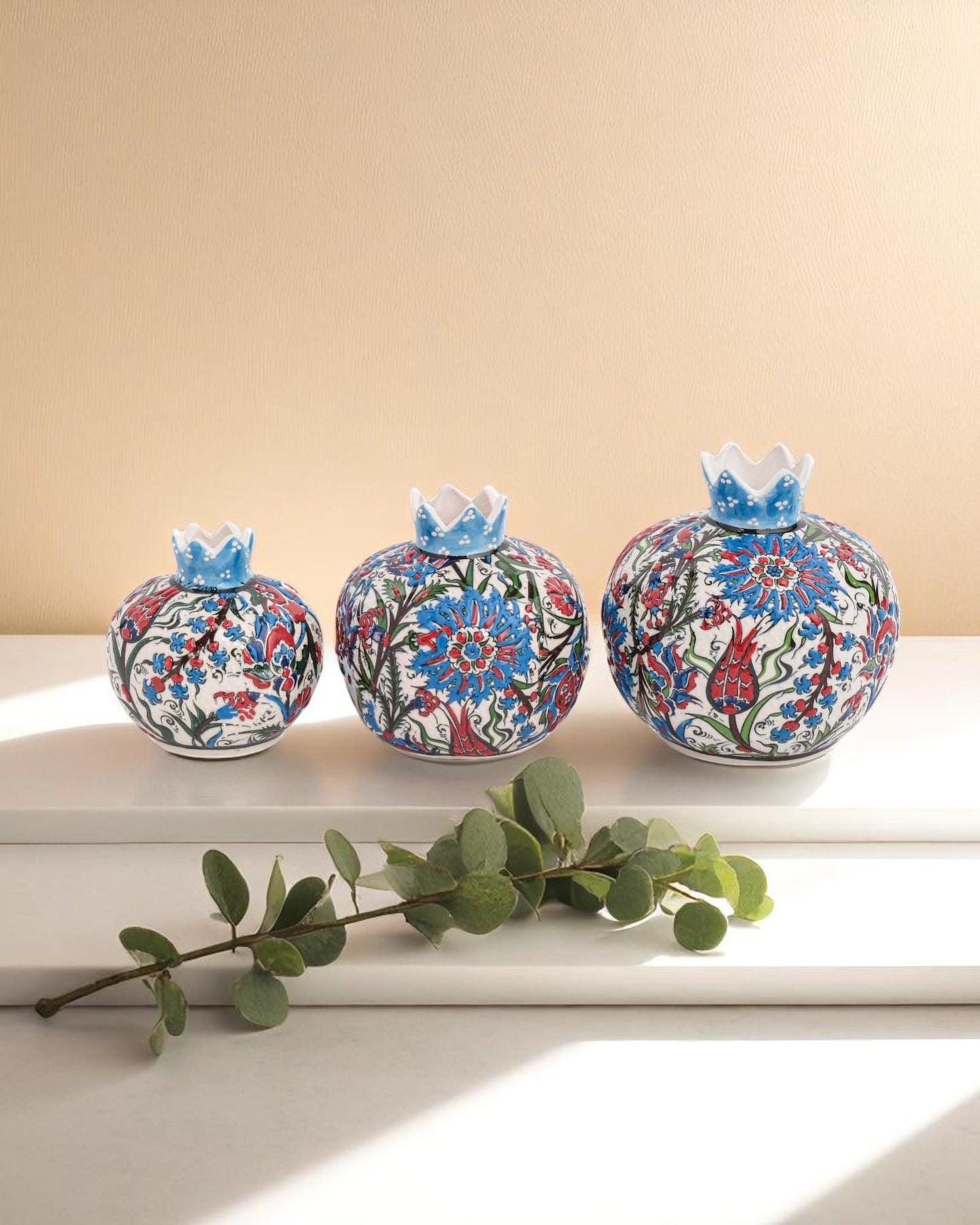 Ceramic Pomegranate Set of 3: Turkish Iznik Pottery Home Decor
