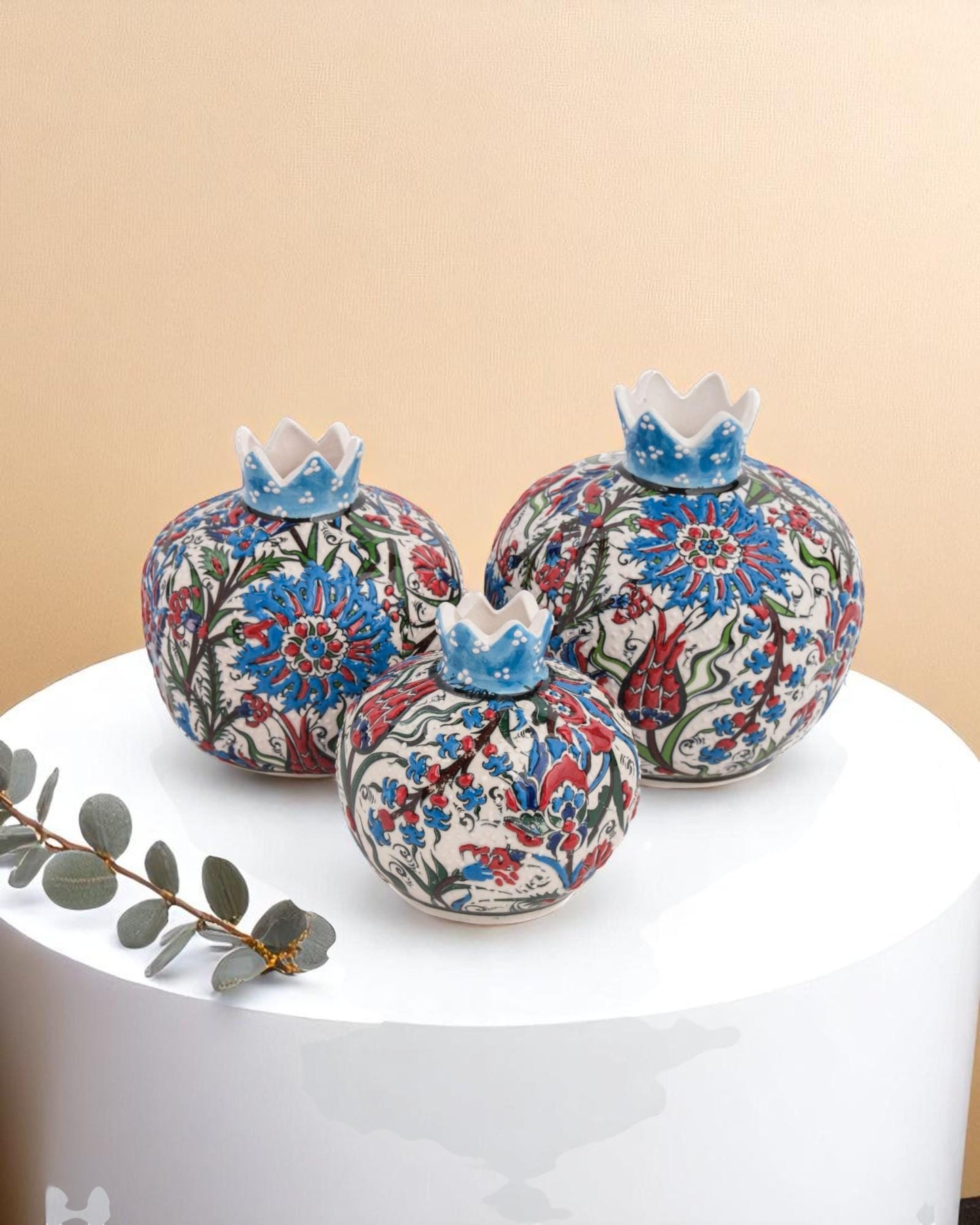 Ceramic Pomegranate Set of 3: Turkish Iznik Pottery Home Decor