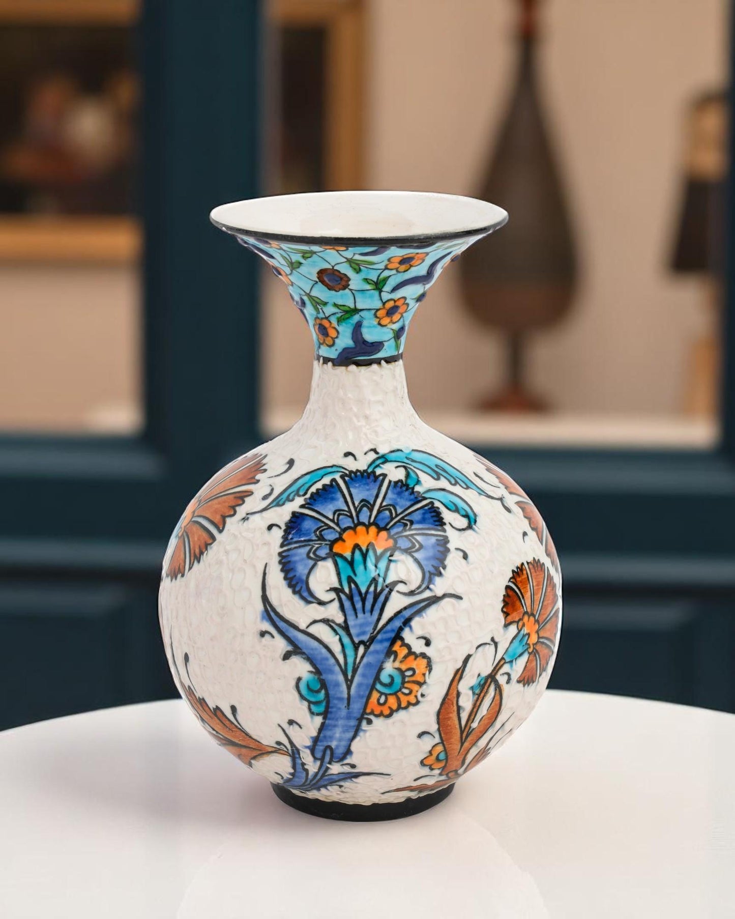 Hand Painted Turkish Ceramic Vase: Iznik Floral Ottoman Decor