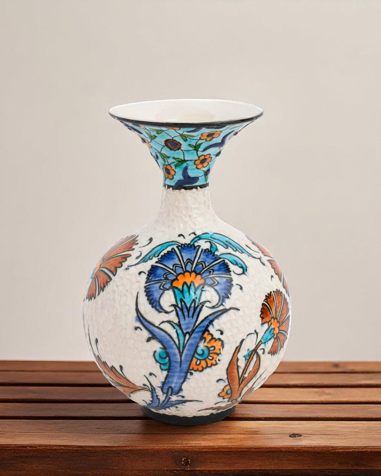 Hand Painted Turkish Ceramic Vase: Iznik Floral Ottoman Decor