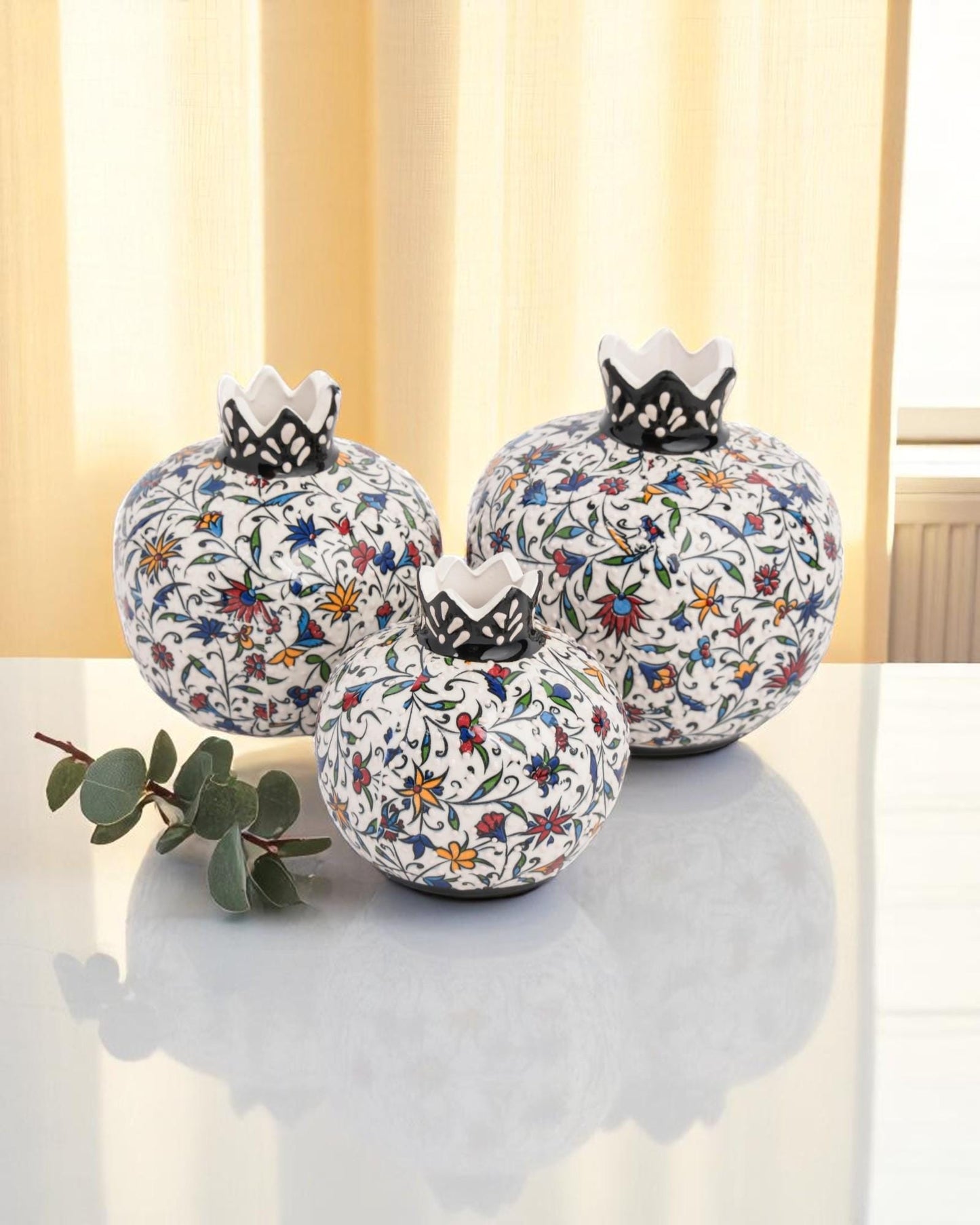 Handmade Ceramic Pomegranate Set: Abundance Symbol Home Decor