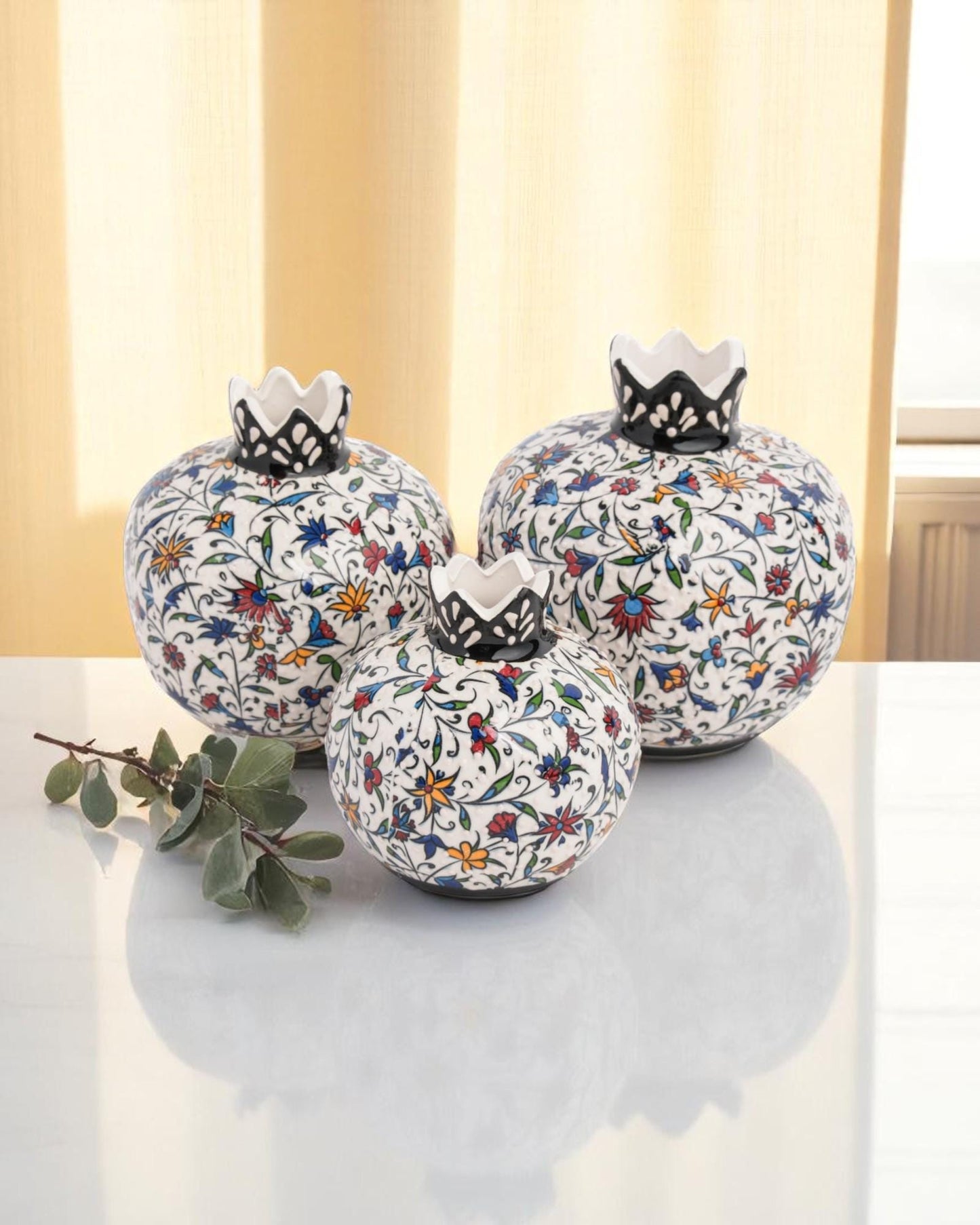 Handmade Ceramic Pomegranate Set: Abundance Symbol Home Decor