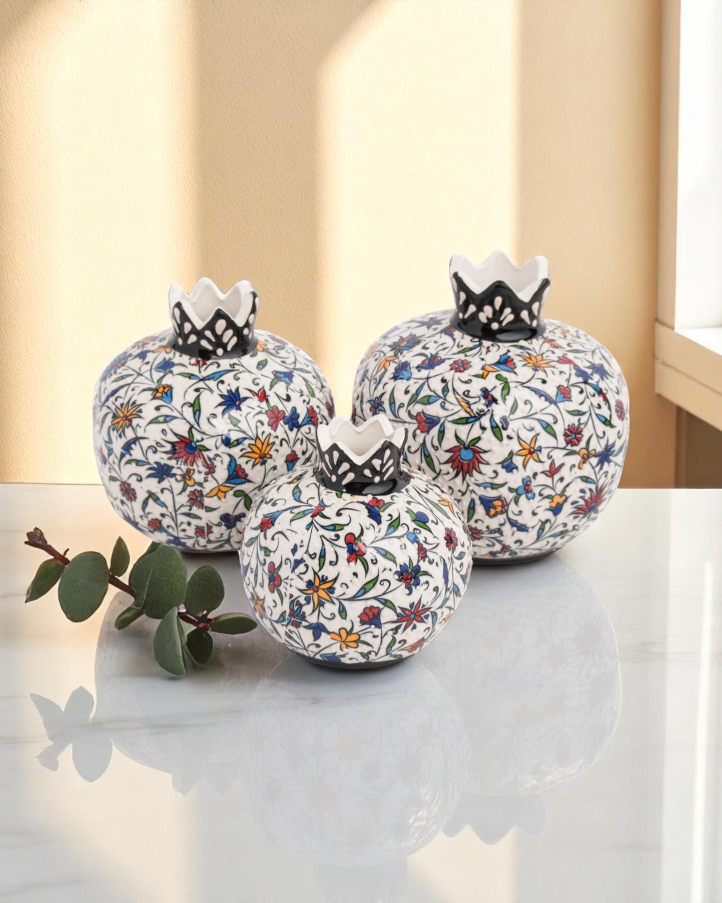 Handmade Ceramic Pomegranate Set: Abundance Symbol Home Decor
