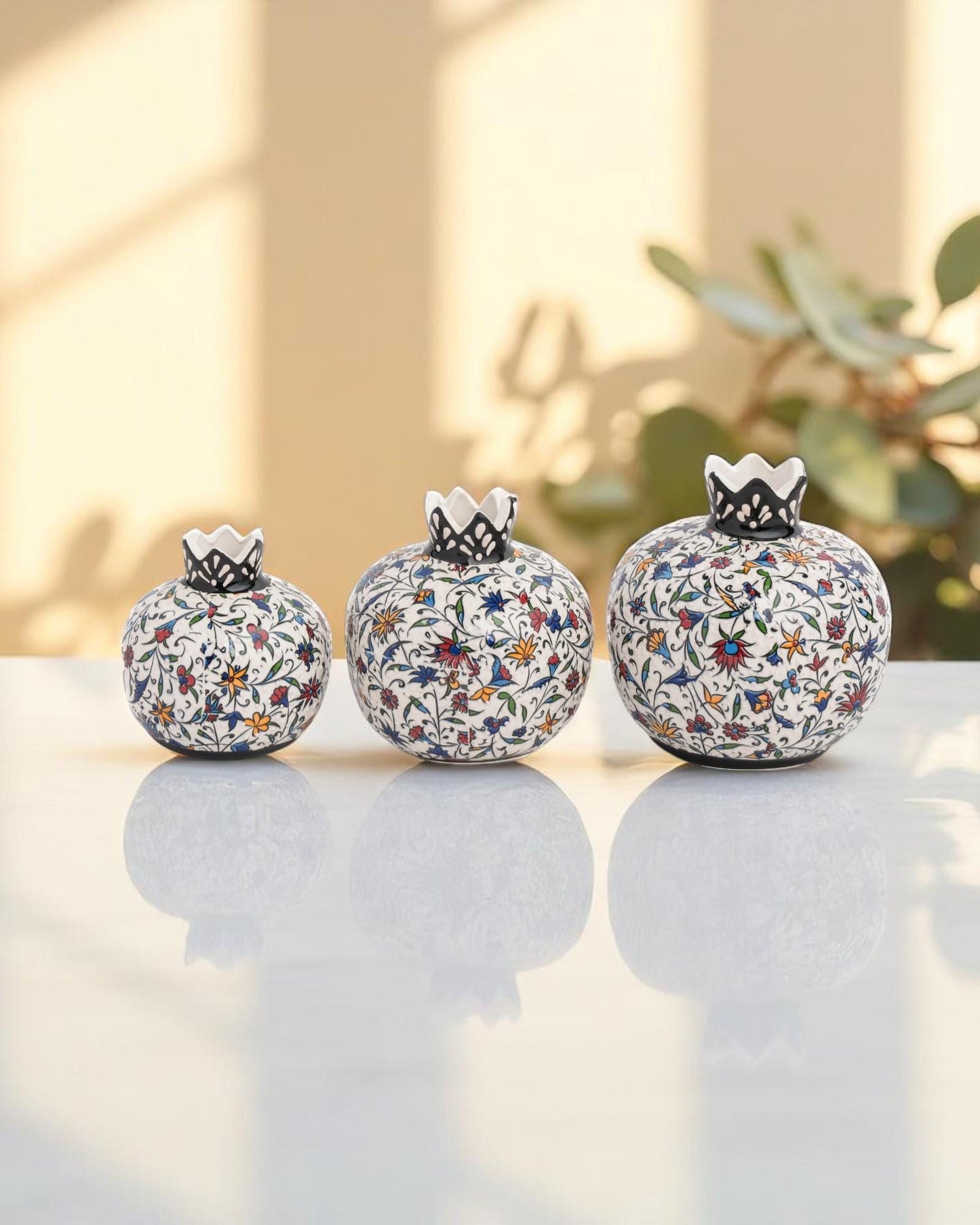 Handmade Ceramic Pomegranate Set: Abundance Symbol Home Decor