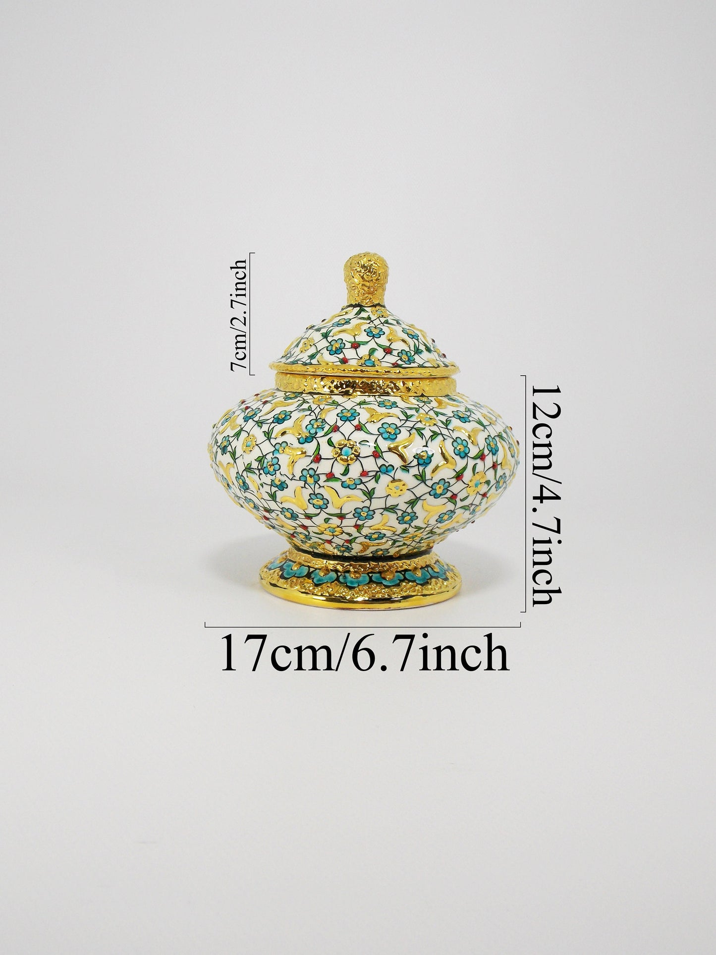 Handmade Ceramic Sugar Bowl with Gold Rim – 20 cm Decorative Pottery Sugar Dish, Unique Handmade Sugar Bowl