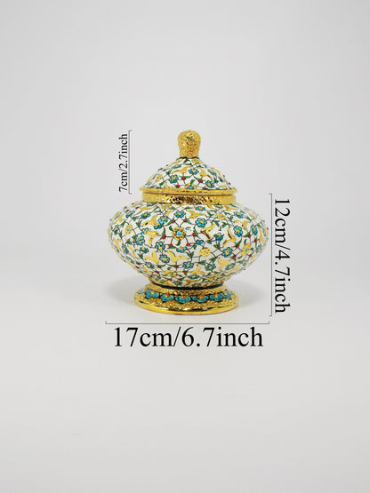 Handmade Ceramic Sugar Bowl with Gold Rim – 20 cm Decorative Pottery Sugar Dish, Unique Handmade Sugar Bowl