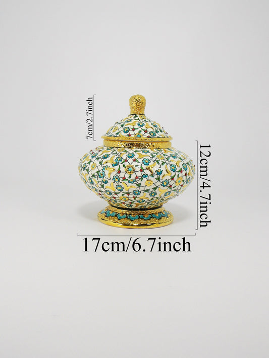 Handmade Ceramic Sugar Bowl with Gold Rim – 20 cm Decorative Pottery Sugar Dish, Unique Handmade Sugar Bowl