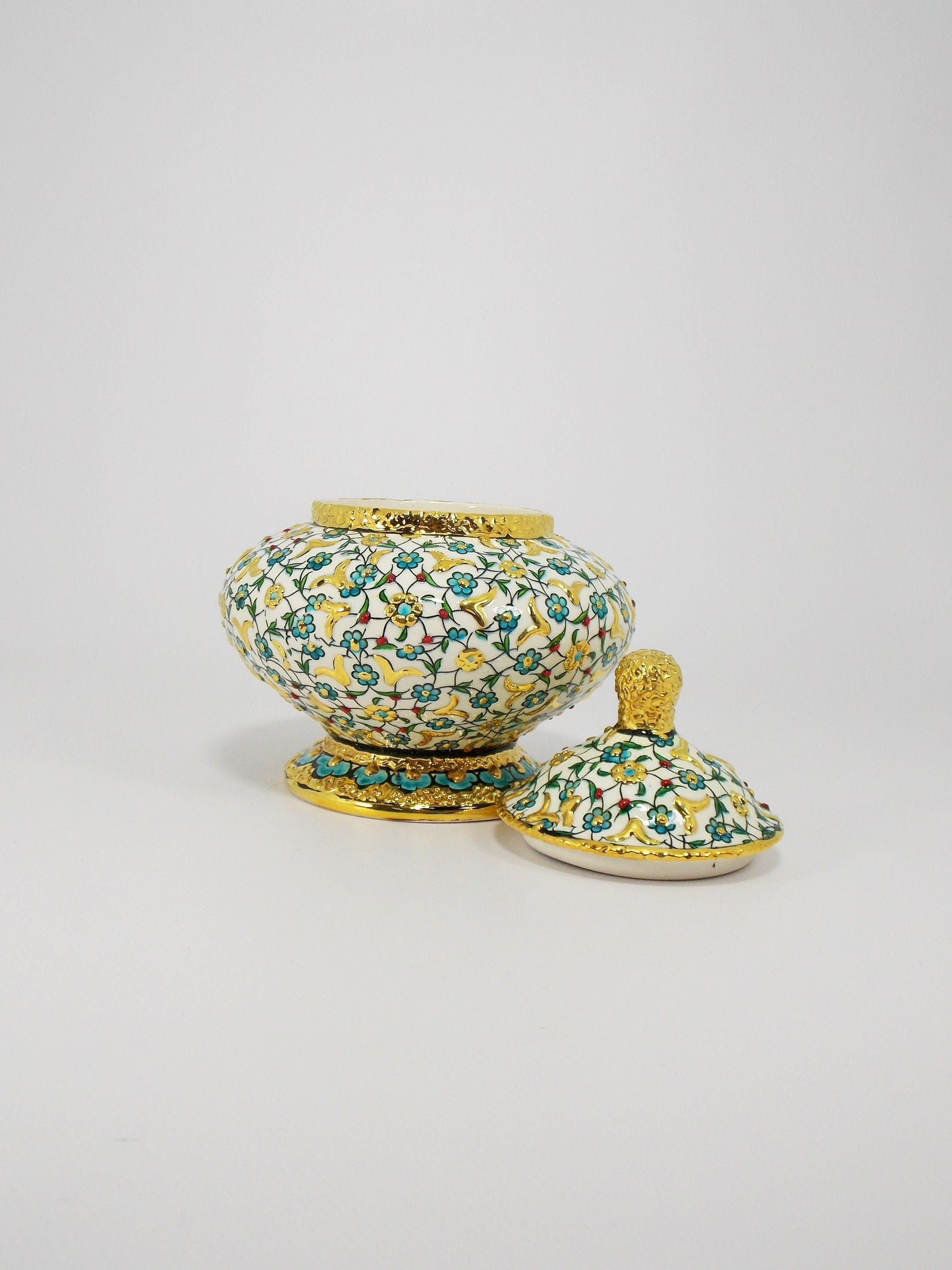 Handmade Ceramic Sugar Bowl with Gold Rim – 20 cm Decorative Pottery Sugar Dish, Unique Handmade Sugar Bowl