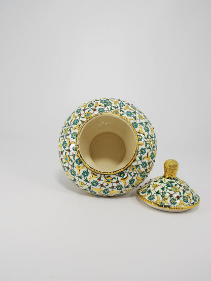 Handmade Ceramic Sugar Bowl with Gold Rim – 20 cm Decorative Pottery Sugar Dish, Unique Handmade Sugar Bowl