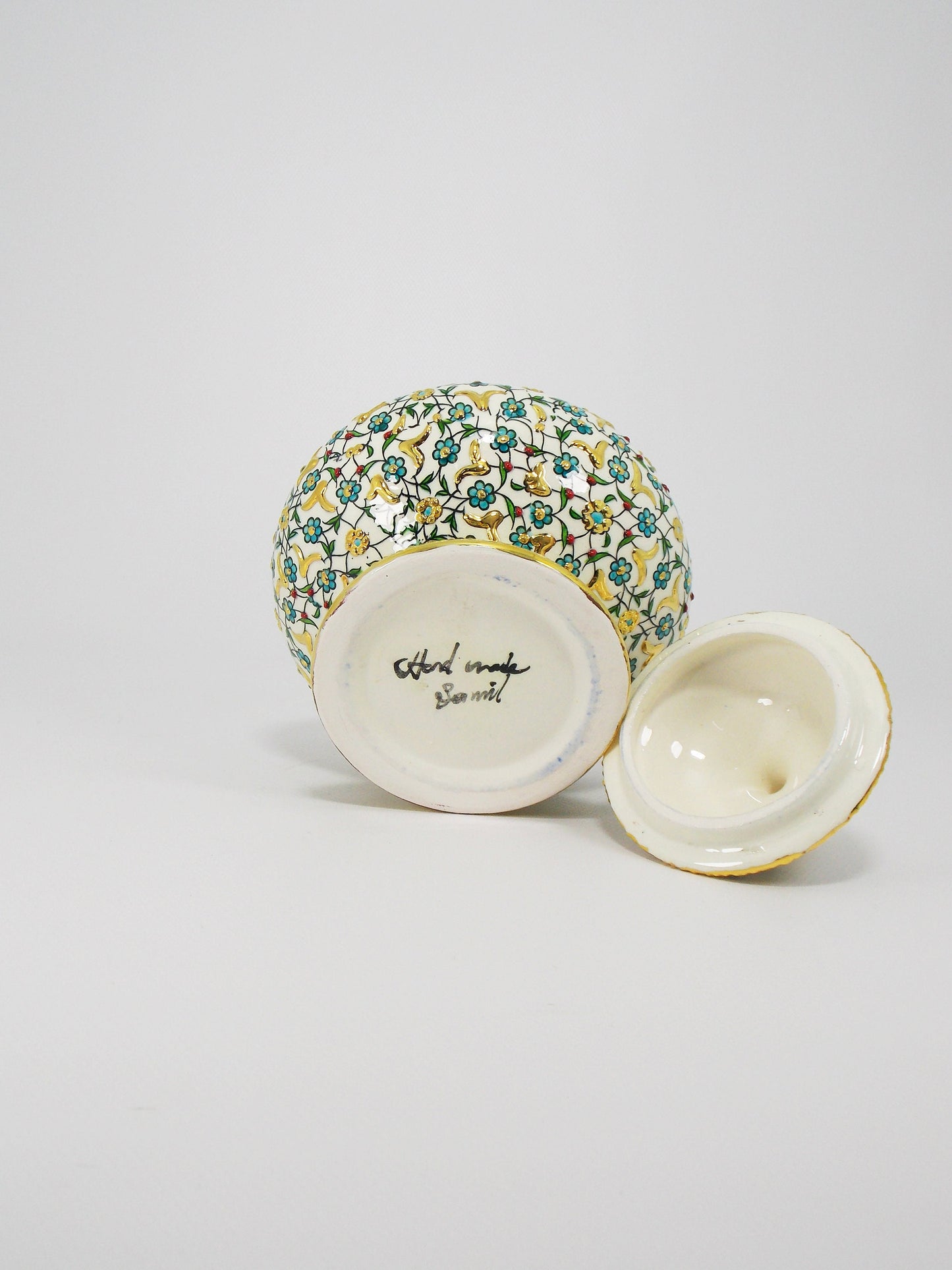 Handmade Ceramic Sugar Bowl with Gold Rim – 20 cm Decorative Pottery Sugar Dish, Unique Handmade Sugar Bowl