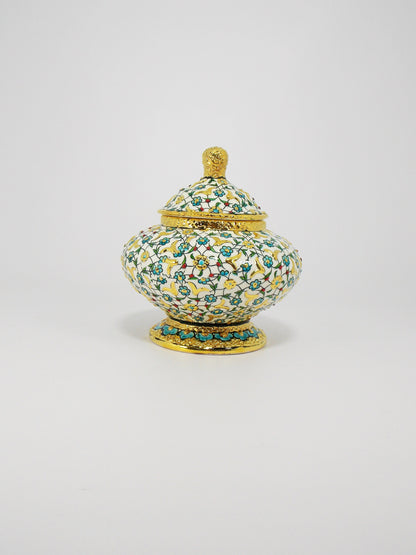 Handmade Ceramic Sugar Bowl with Gold Rim – 20 cm Decorative Pottery Sugar Dish, Unique Handmade Sugar Bowl