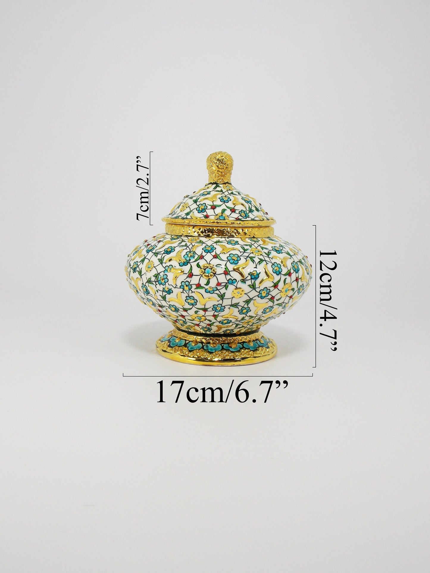 Handmade Ceramic Sugar Bowl with Gold Rim – 20 cm Decorative Pottery Sugar Dish, Unique Handmade Sugar Bowl