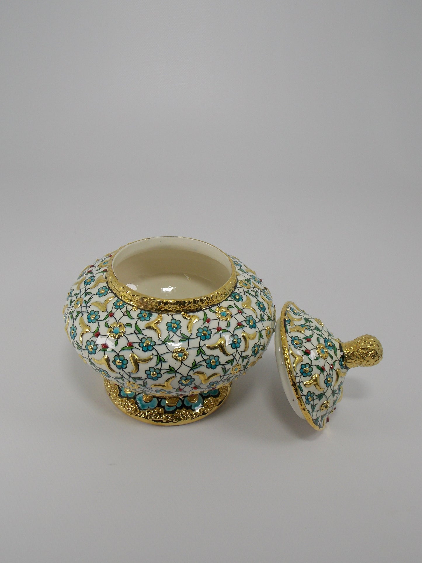 Handmade Ceramic Sugar Bowl with Gold Rim – 20 cm Decorative Pottery Sugar Dish, Unique Handmade Sugar Bowl